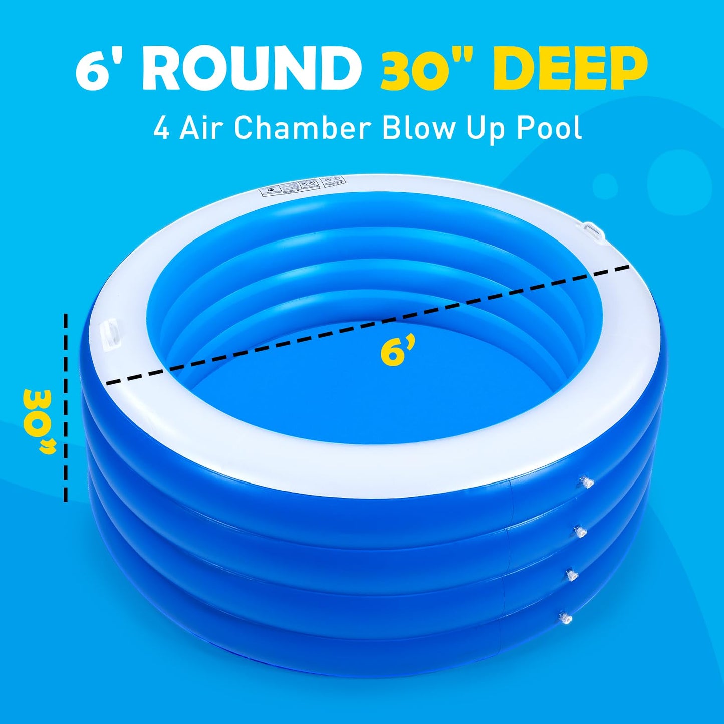 Biange Blow Up Pool, 72" X 30" Round Inflatable Swimming Pool, Kids Pool Inflatable, Kiddie Baby Swimming Pool for Backyard