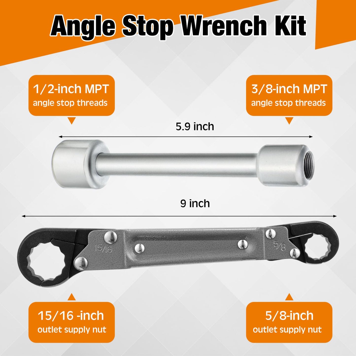 Lanties 4 Pcs Angle Stop Wrench Kit Plumbing Tool, Olive Ring Removal Tool with Diameter of 1/2", 3/4", Compression Sleeve Puller for 1/2" Compression Fitting, Install Angle Stop Nut (Olive,Grey)
