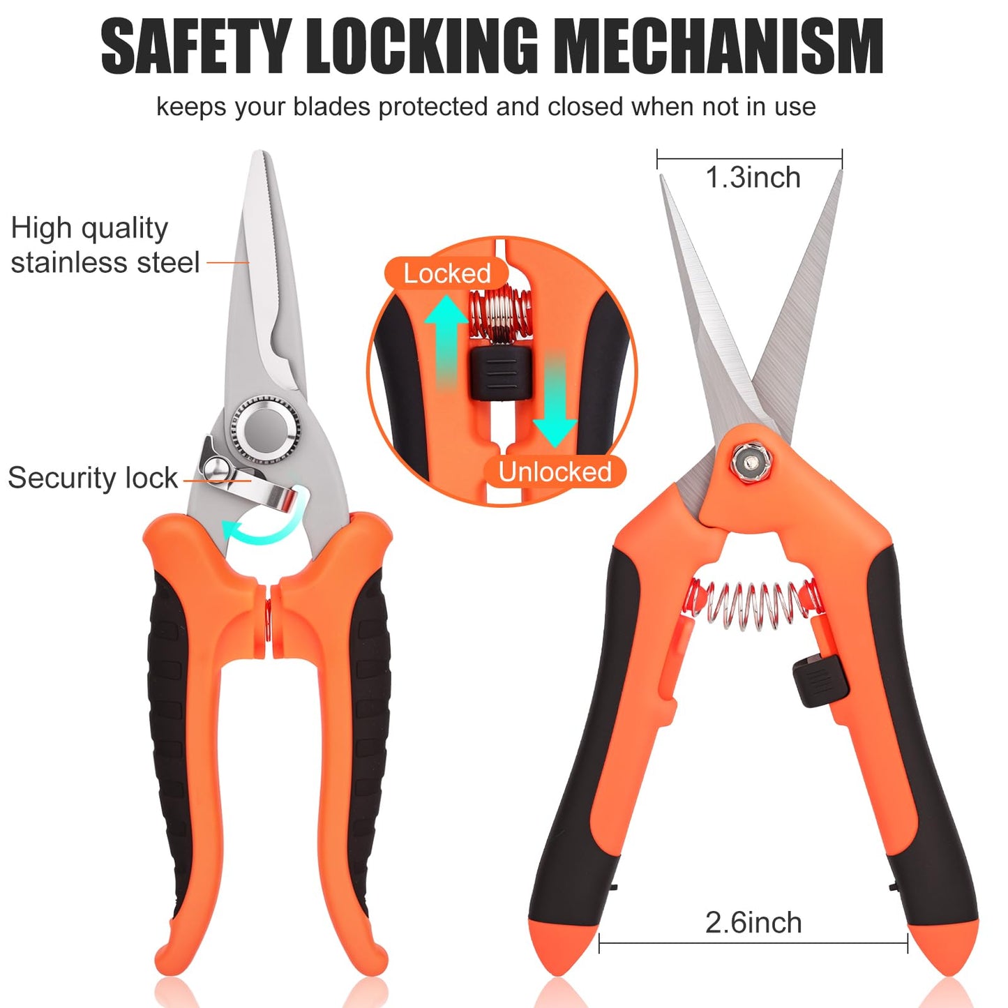 ACHRWFQ 3 Pcs Garden Shears, Stainless Steel Gardening Scissors, Pruning Shears for Gardening, Pruning Scissors for Flowers Fruit Tree