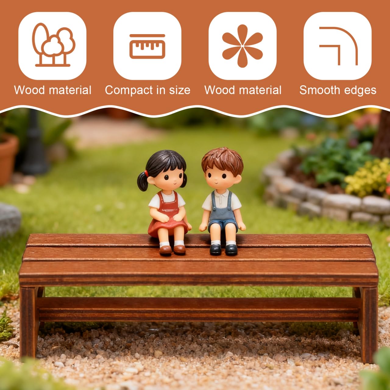 Garneck 2 Pack Miniature Wooden Benches for Dolls: 1:12 Tiny Fairy Garden Bench Figurines Dollhouse Furniture Accessories for Crafts Mini Park Chair Model for DIY Micro Landscape Scene Bonsai Decor