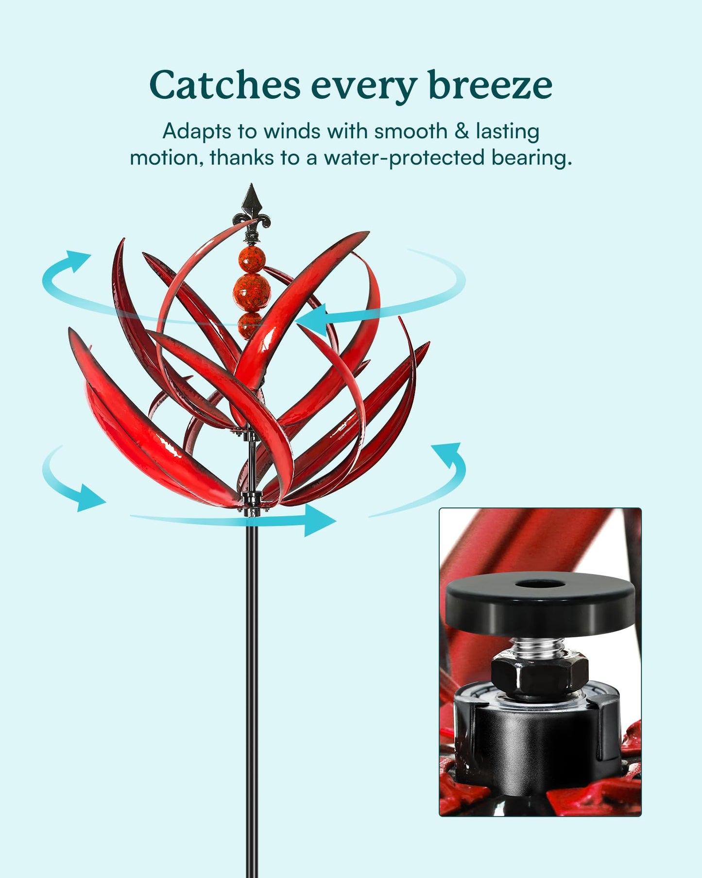Cyan Oasis Yard Garden Wind Spinners - 91" Height Extra Large Wind Spinners Outdoor Metal, Kinetic Wind Sculptures for Lawn Patio Garden Decor (Burgundy Lotus)