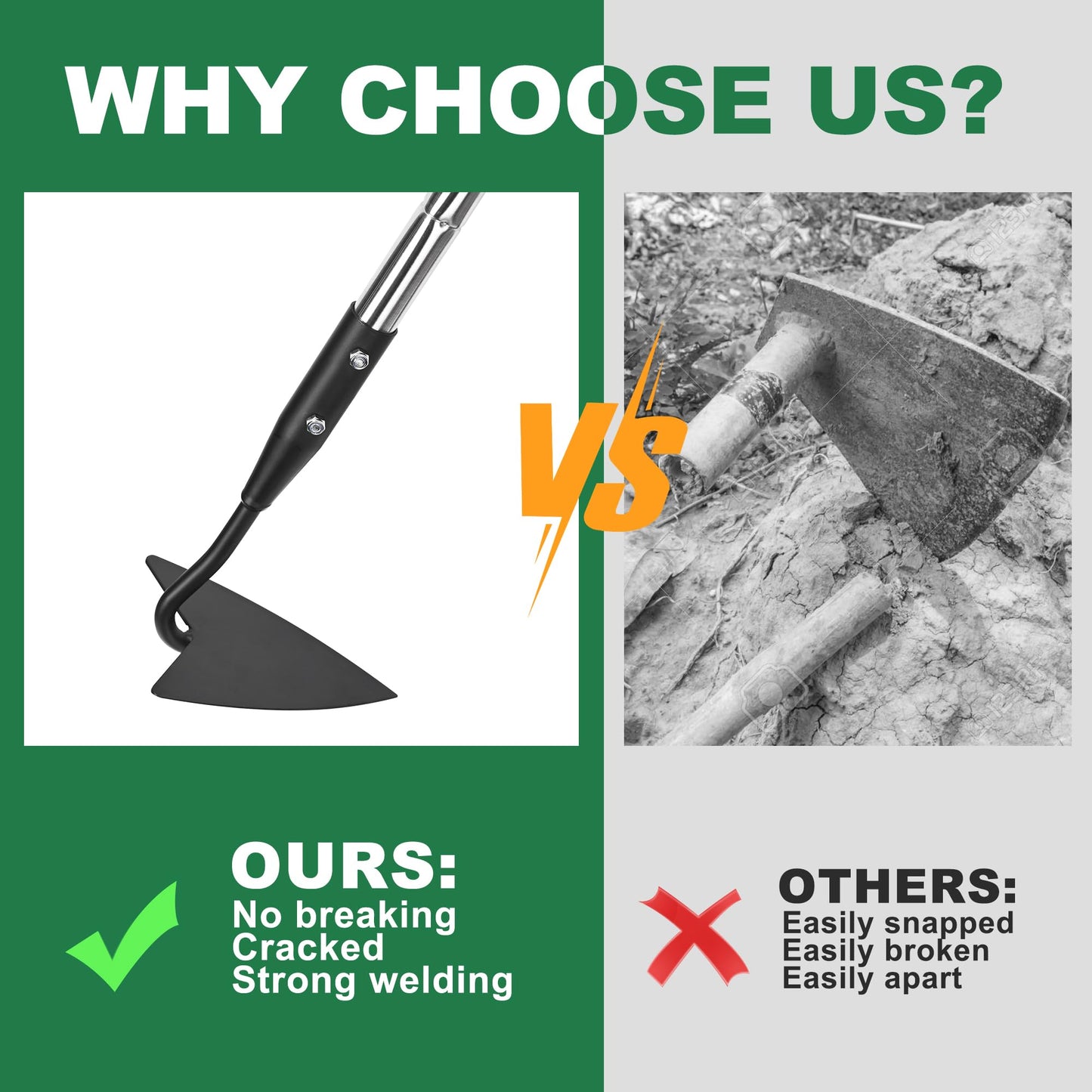 YEELOR Warren Hoe, Carbon Steel Triangle Garden Hoe with Stainless Steel 57" Adjustable Long Handle, Heavy Duty Gardening Hand Tools Hoe for Ridging Weeding Digging Loosening Edging Soil, Balck