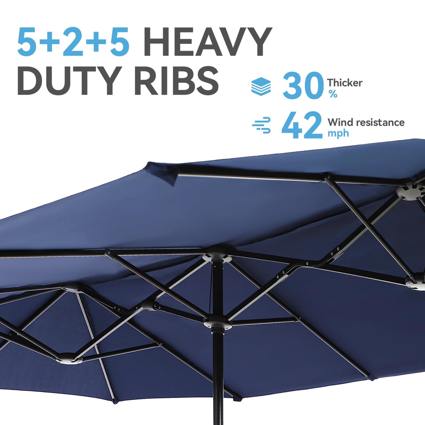 GREEN PARTY 13ft Rectangle Patio Umbrella, Double Sided Outdoor Table Umbrella with Crank & 1.5" Pole, Large Market Umbrella for Poolside Garden Deck Backyard, Navy Blue