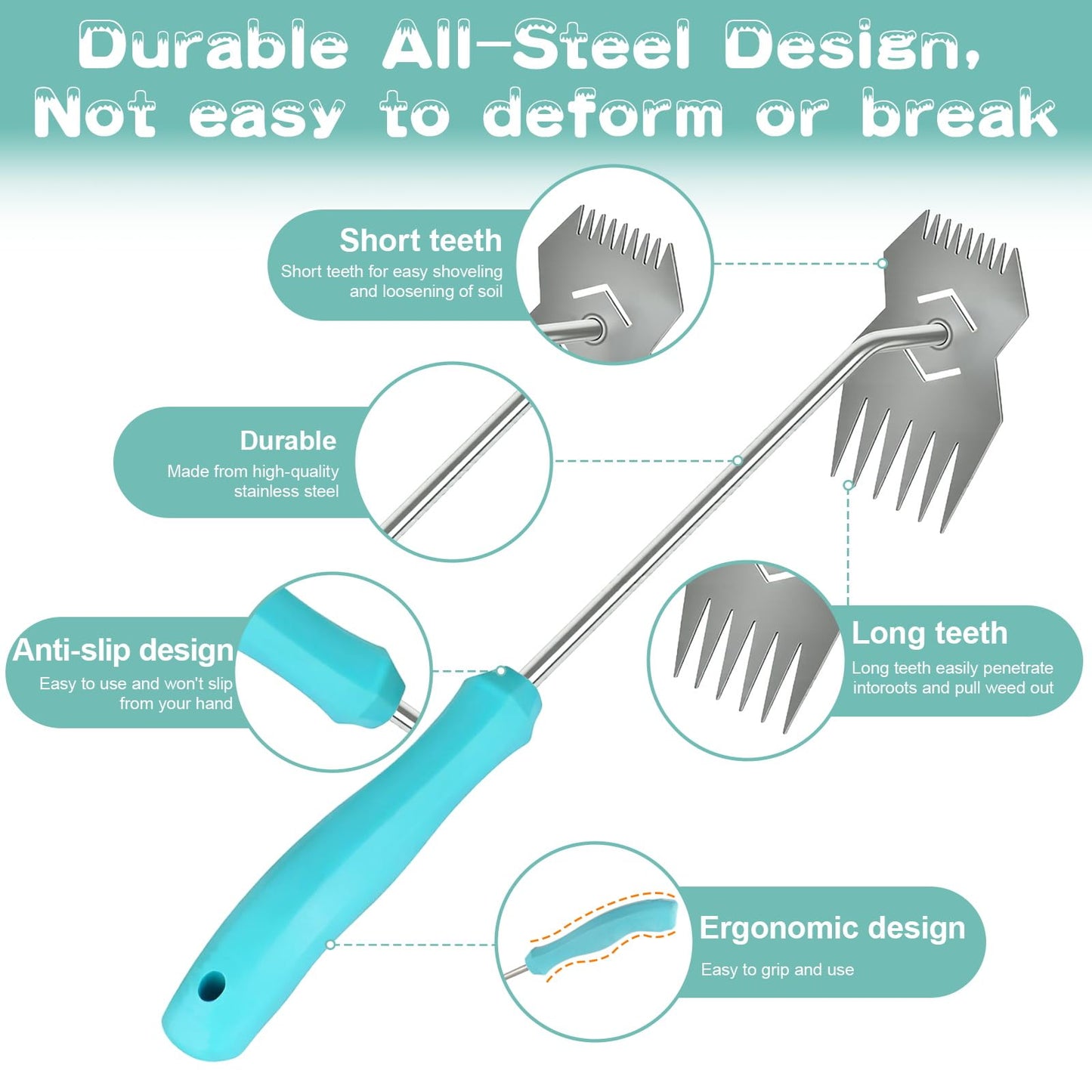 JRKJQBV Garden Weed Tool,2026 Portable Gardening Tools,Adopting Ergonomic Handle Design,Stainless Steel Weeding Tools,Hand Weeder Tool Suitable for Farm Planting,Gardening