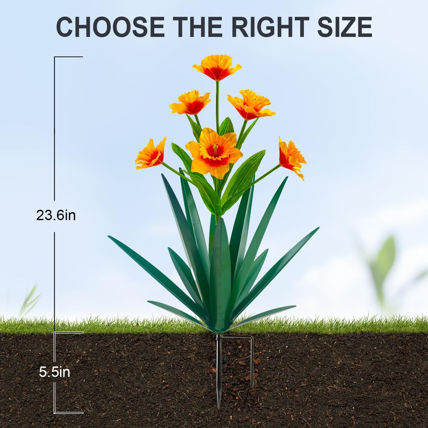 Homight Metal Agave Plant Outdoor Decoration Outdoor Garden Decoration Daffodils Flowers Mexican Yard Art Daffodils Flowers Decorative Garden Gift (2 Big Orange Daffodil)