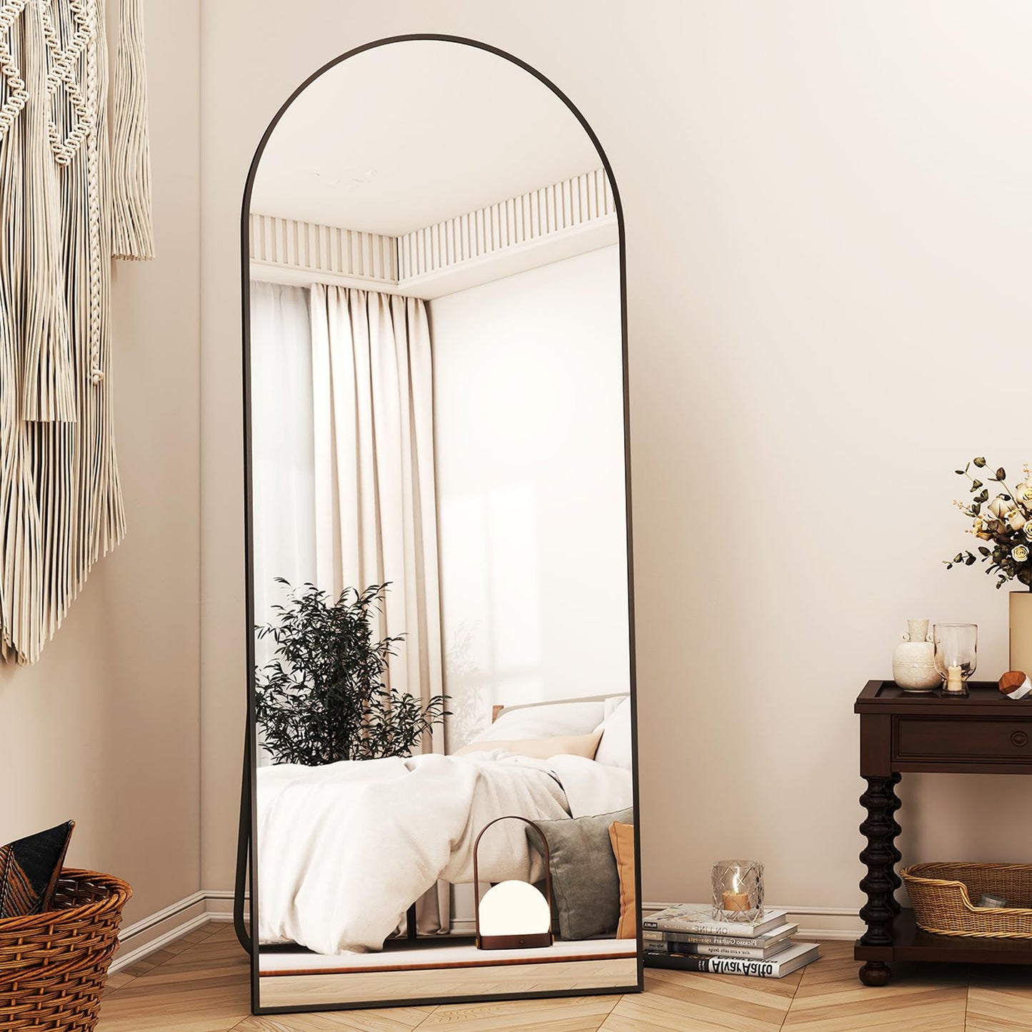 XRAMFY 56"x21" Arched Full Length Mirror Floor Mirrors with Aluminum Alloy Frame Free-Standing Wall Mounted Floor Mirrors or Large Dressing Mirror, Black Mirror Full Length