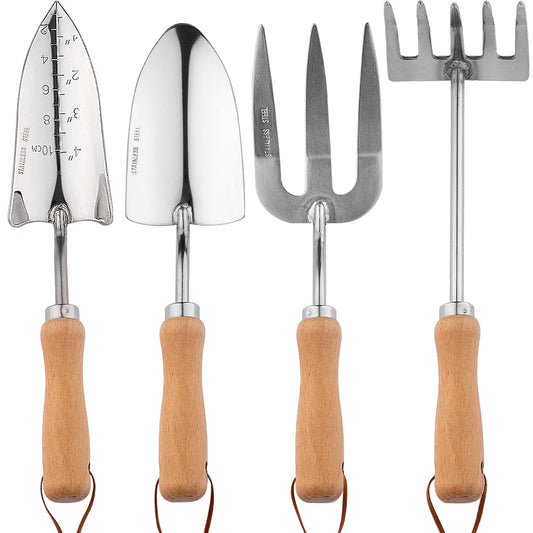 Heavy Duty Garden Tool Set, Stainless Steel Graduated Shovel, Hand Fork, Hand Rake, Transplant Shovel with Scale, 4Pcs Heavy Duty Hand Tools Set for Garden Planting (Garden Hand Tool Set)