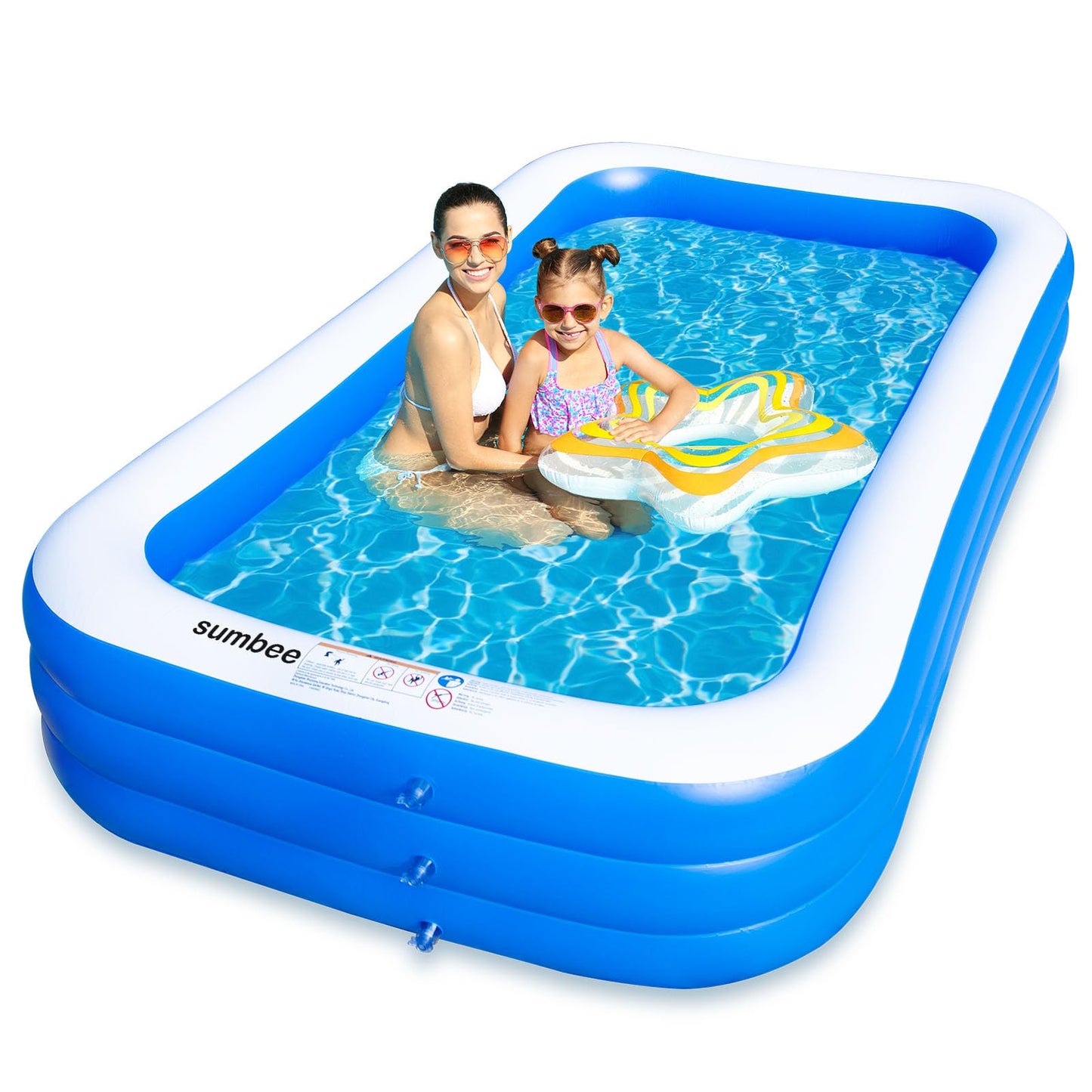 Sumbee Inflatable Swimming Pool for Kiddie Adults Kids, 120" X 72" X 22" Large Blow Up Pool for Family Backyard Outdoor Toddler,Big Rectangle Pools for Children Ages 4-8-12,Full-Sized,Blue