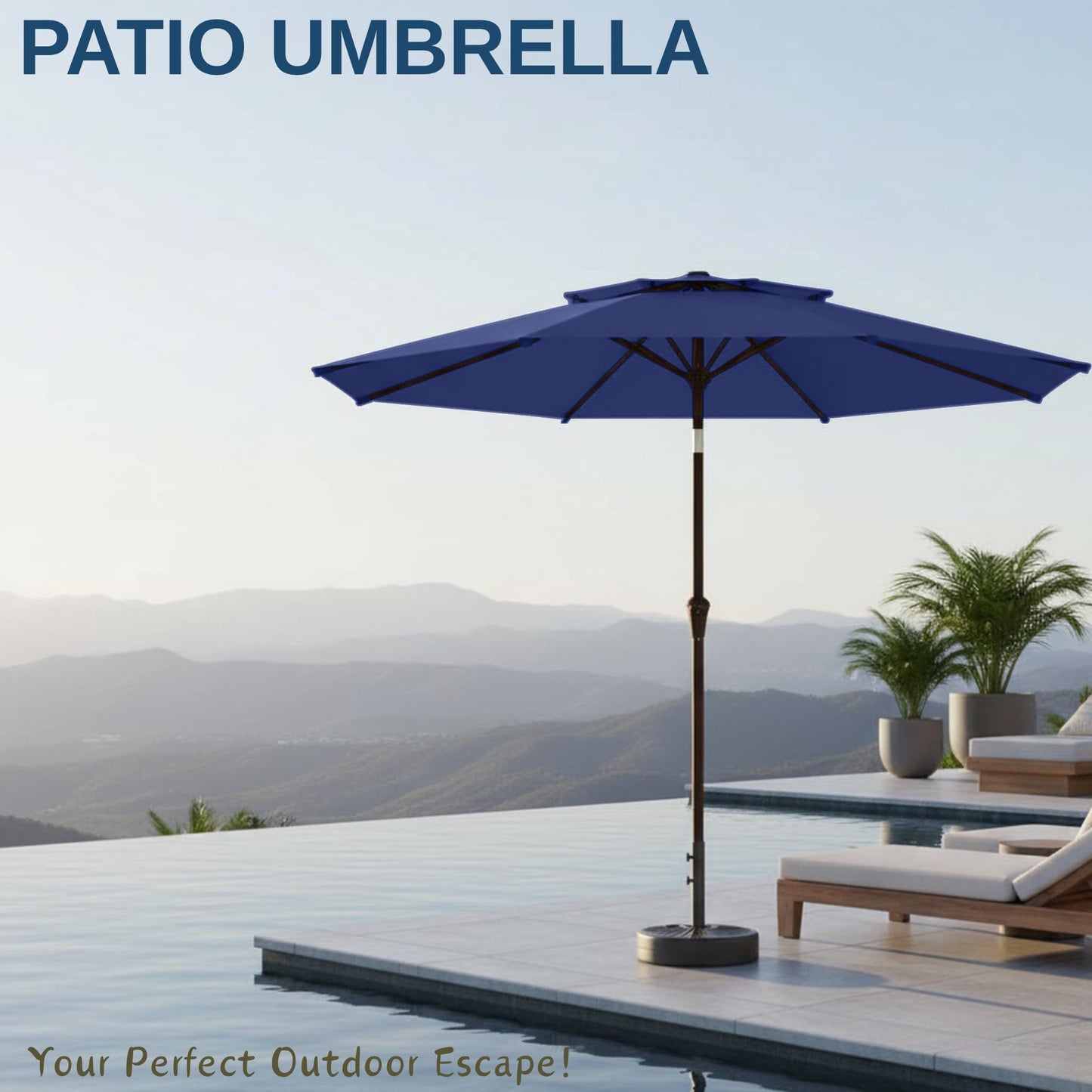 Tobeos 9ft 2-Tiers Patio Umbrella,Outdoor Market Table Umbrella with Push-Button Tilt & Crank | UV Protection,Suit for Backyard,Garden,Pool,Deck(Navy)