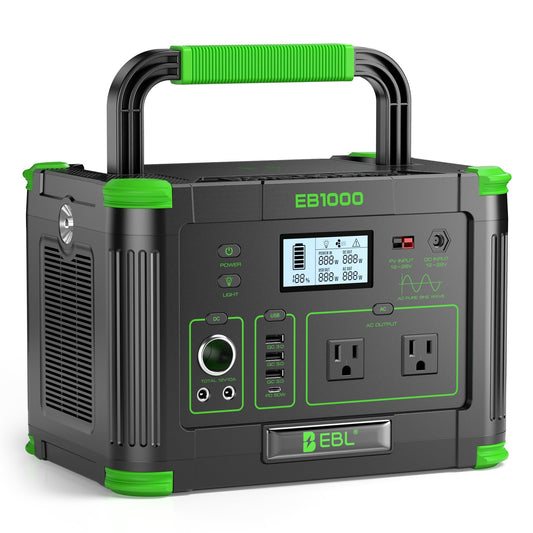 EBL Portable Power Station 1000W Solar Generator 999Wh Fast Charging Backup Battery with 5W Wireless Charging & Multiple Ports for Camping, Home Backup, RV & Off-Grid