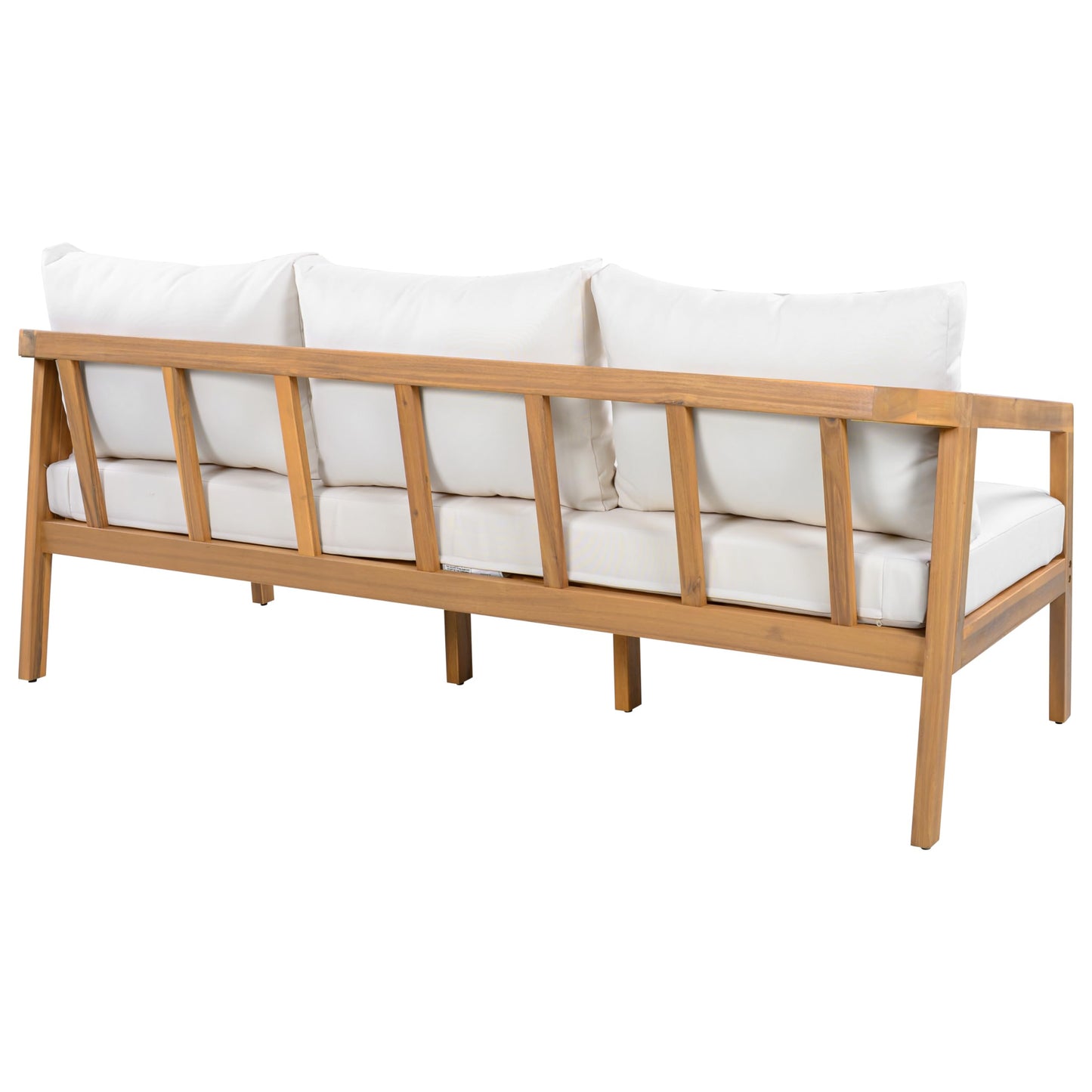 Christopher Knight Home Sures Acacia Wood Outdoor 3 Seater Sofa with Cushion, Solid Wood Patio Sofa with Removable Cushion, Comfy Lounge Sofa for Patio Furniture Set, Natural+Beige