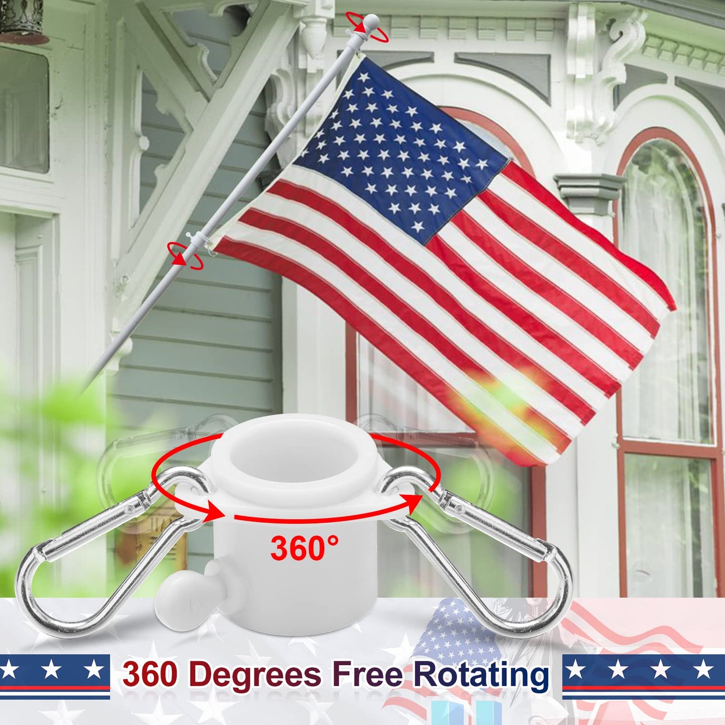Barcetine Flag Pole with American Flag - Tangle Free Flag Poles for Outside House with 3x5 Embroidered US Flags,Flagpole Holder Bracket - 5ft Heavy Duty Outdoor Flag Pole Kit for Porch - White