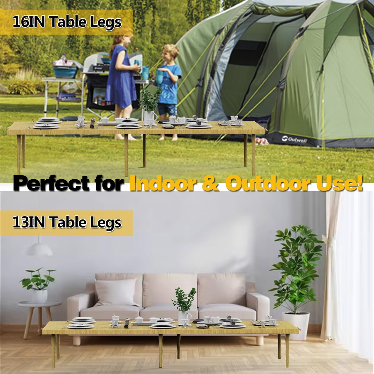 30x90 Inch Boho Low Picnic Wood Table - Foldable Design And And 2 Set Of Wood Table Leg For Sitting On The Floor Low Height Floor Picnic Table Encourage A Laid-back Vibe At Home Or In Nature