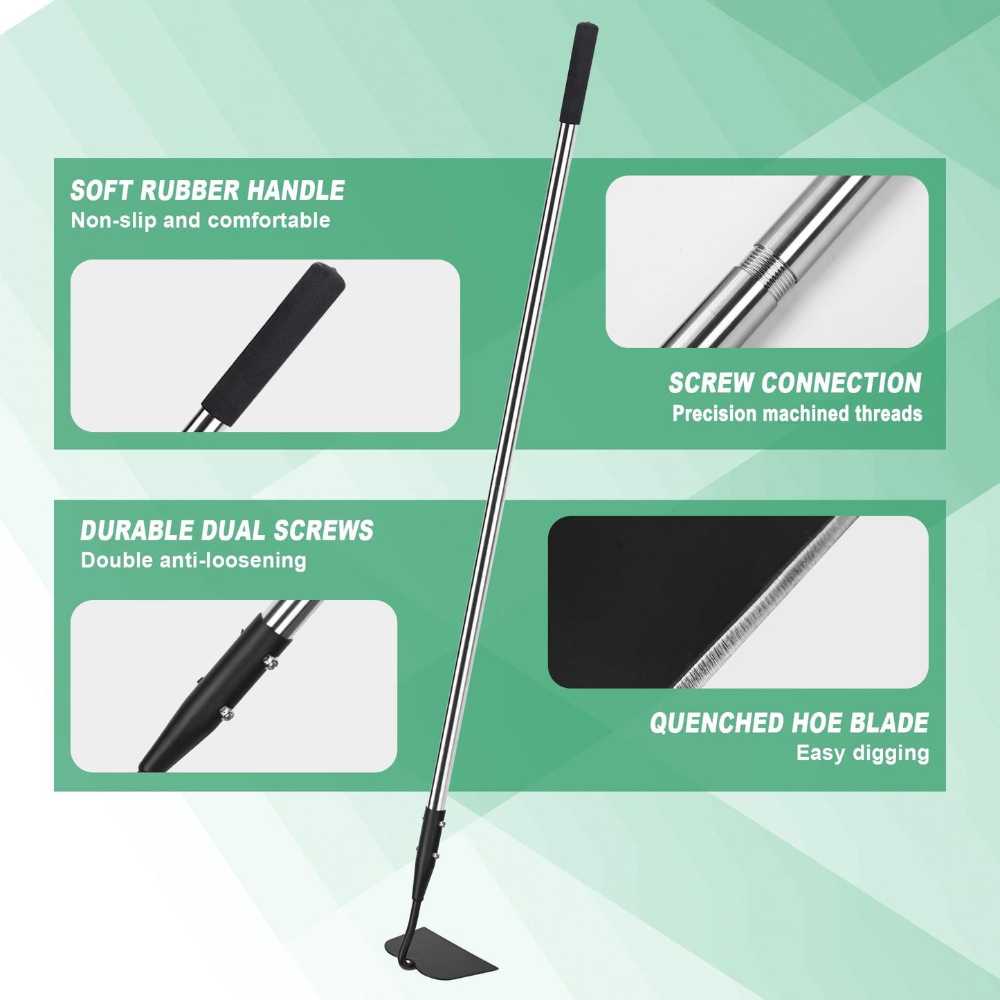YEELOR Garden Hoe, Long Handle Hoe Garden Tool with Non-Slip Soft Grip, 56-Inch Stainless Steel Handle, Heavy Duty Hoe with Durable Blade, for Digging Loosening Weeding Planting