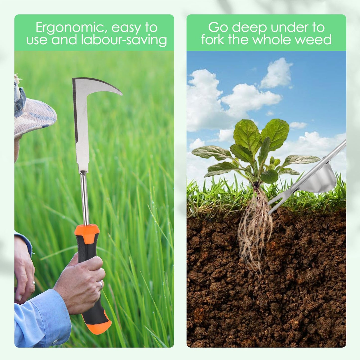 Foyucool Weed Puller Tool, Set of 3, Rubber Handle Weed Remover Tool, Manual Weeder,L-Shaped Weeding Tool, Thickened Stainless Steel Crack Weeder,Planting and Weeding for Garden, Patio