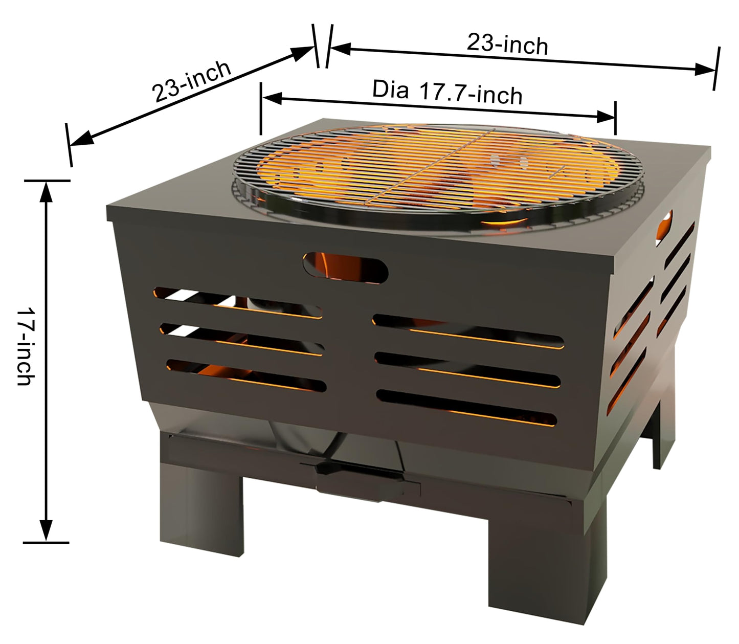 Fire Beauty Fire Pit with Stand,Smokeless Wood Burning Firepit with Ash Pan,Portable Outdoor Firepit with Cooking Grate & Poker For Camping,Backyard|L:23''xW:23''xH:19'',28.6lbs