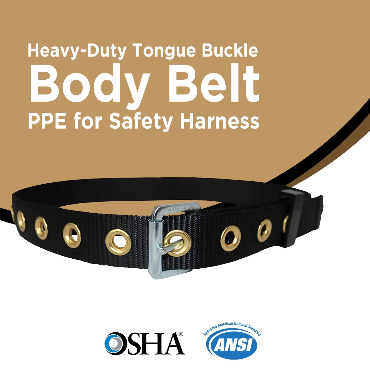 AFP Tongue Buckle Body Belt, Heavy-Duty Tool Belt for Pouches, Work Belt, PPE for Safety Harness, Work Positioning, Construction, Fall-Protection, Carpenters (OSHA/ANSI rated) 1.75’’W, Black (Large)
