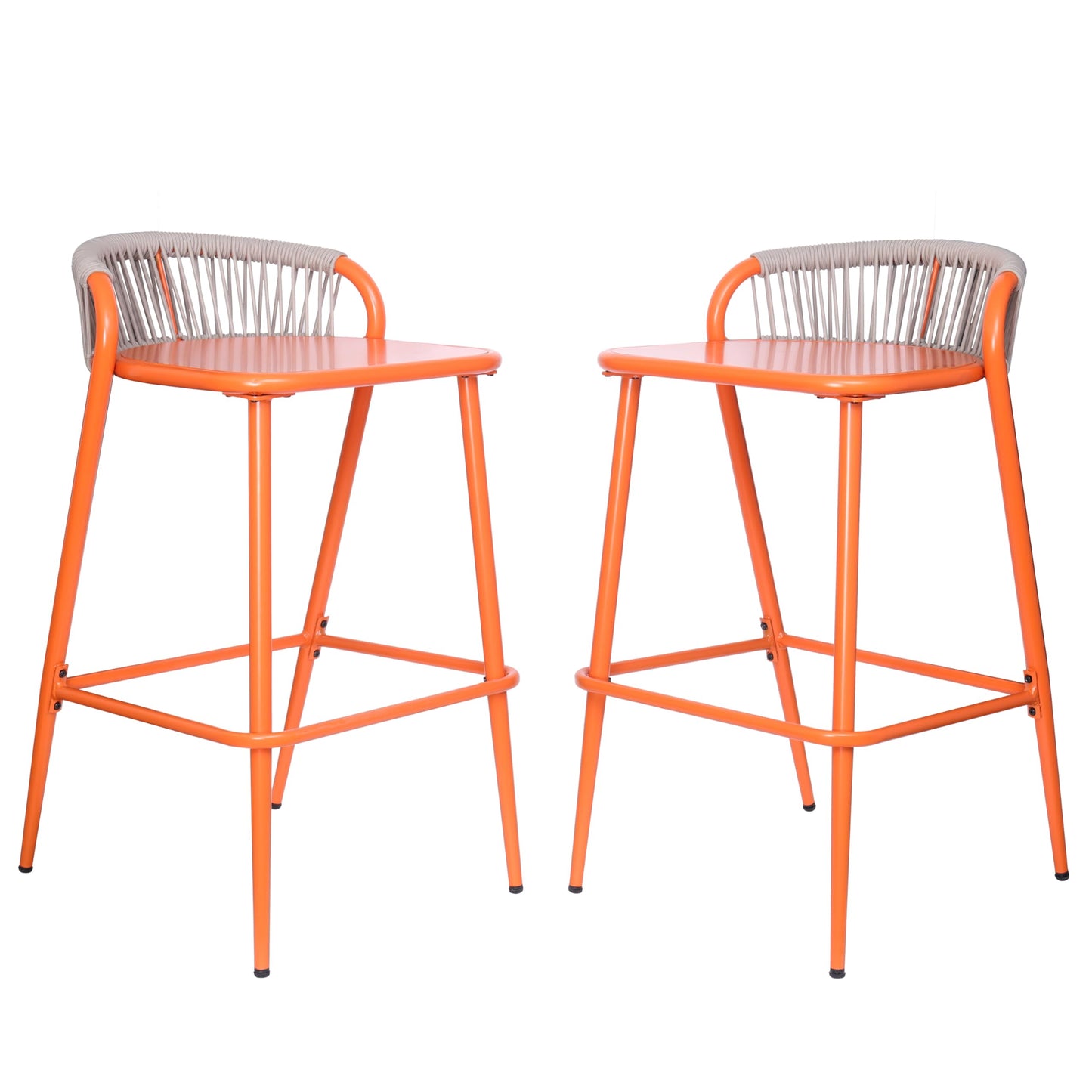 Christopher Knight Home Hearth 29.5" H Patio Barstools Set of 2, Aluminum Frame Barstool, Woven Rpoe Island Counter Stool, Scallop-Shaped Backrest Bistro Chairs for Balcony Backyard Garden, Orange