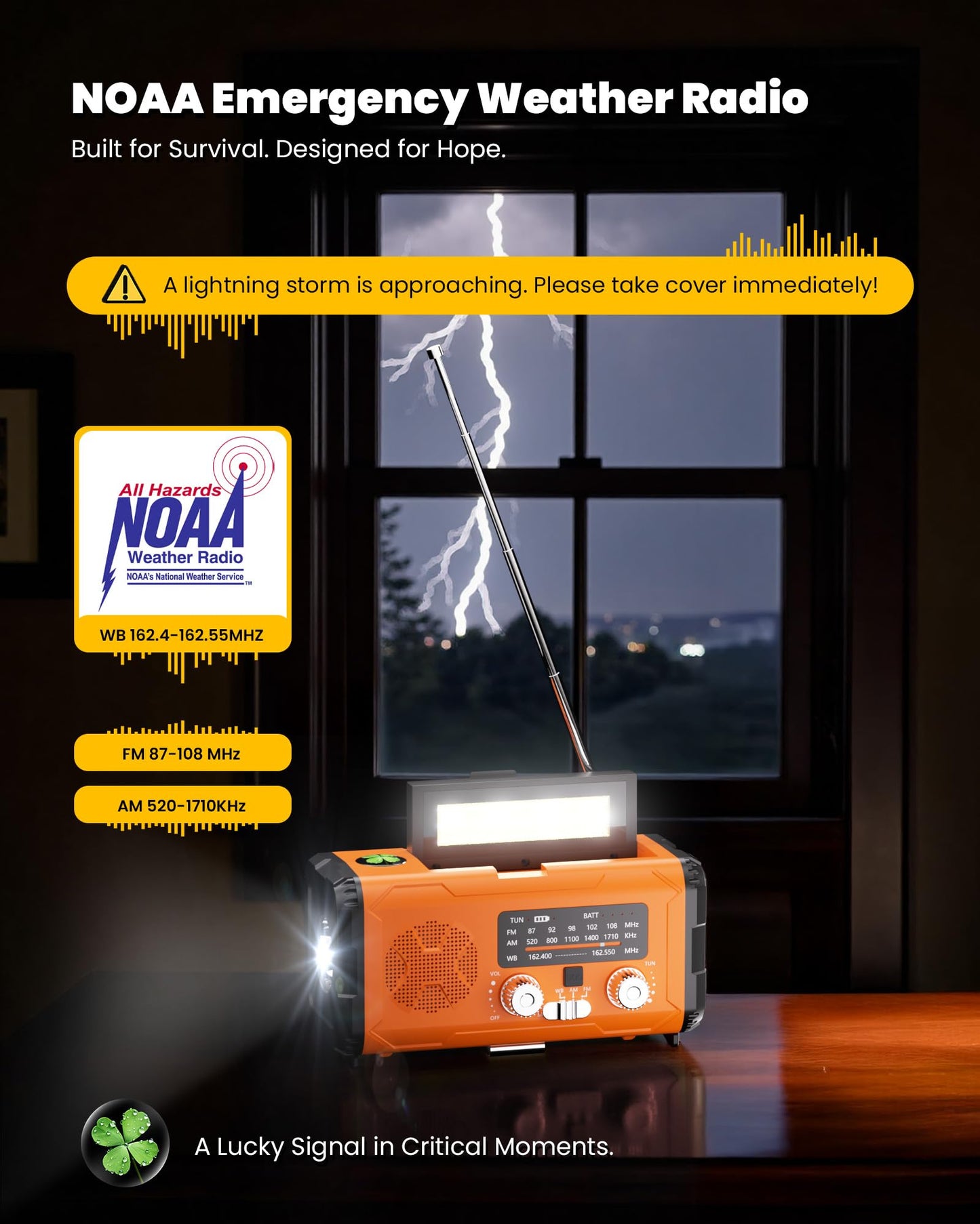 PLOOHT Emergency Weather Radio NOAA AM FM with 10000mAh Power Bank & Fire Starter, Solar/Hand Crank/USB-C Fast Charging, SOS Alarm, Flashlight for Indoor Outdoor Survival for Campers and Preppers