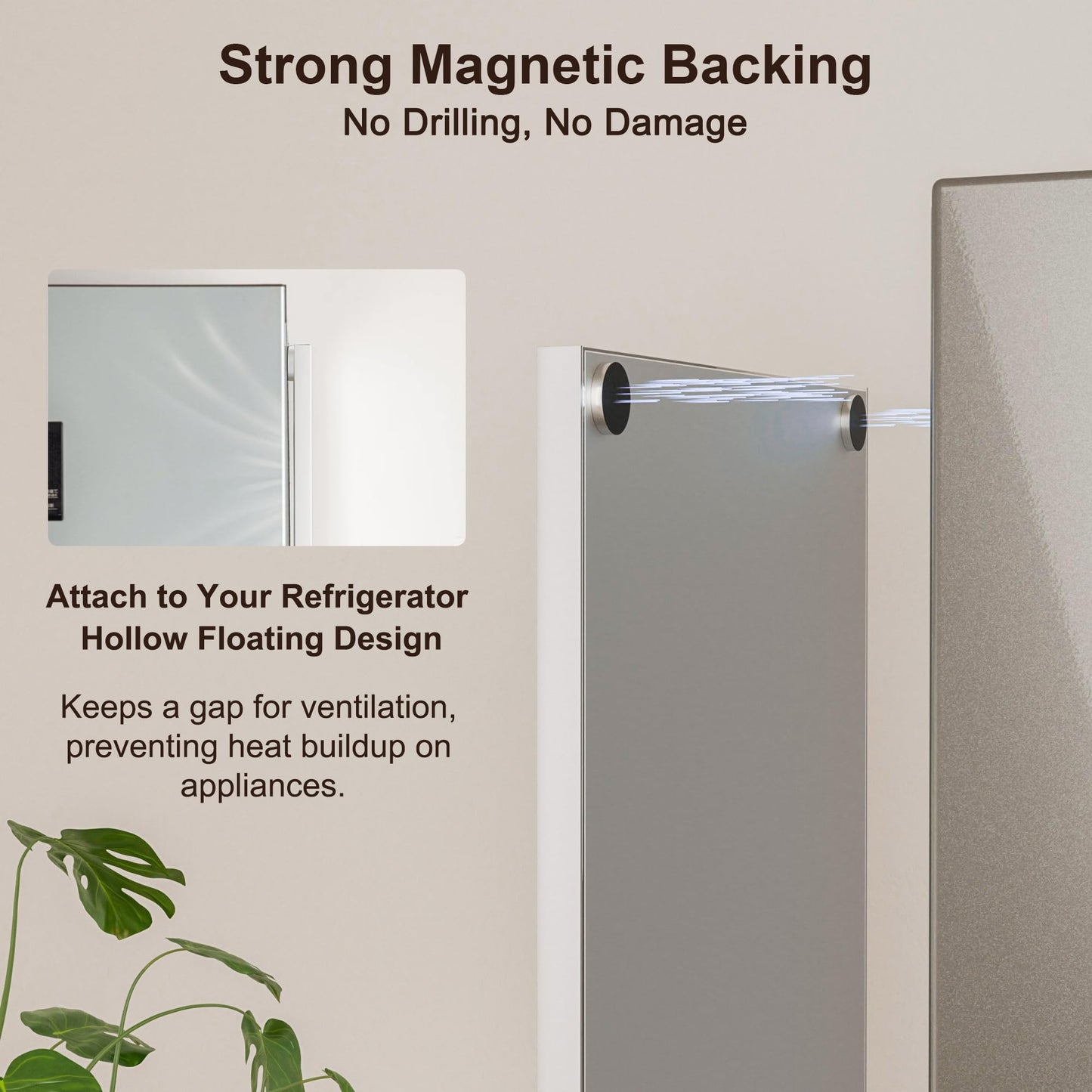 brisafe 55"x12" Magnetic Wall Mirror, Full Length Mirror with Tool-Free Installation, Shatterproof Nano Glass, Ultra Clear, Frameless Design for Bedroom, Closet, Door, Gym – Black