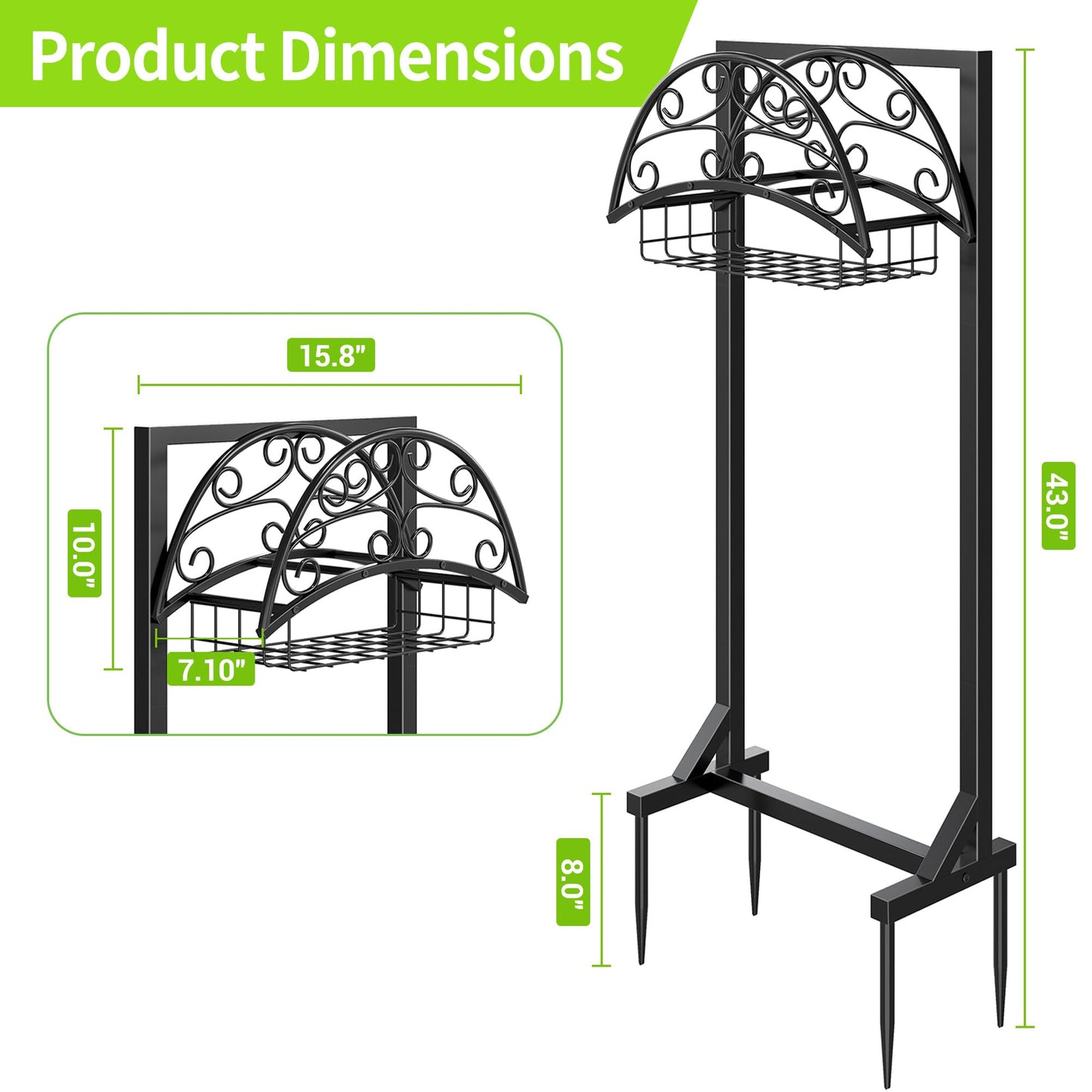 Silvonte Garden Hose Holder – Freestanding Water Hose Stand with Storage Basket, Sturdy Metal Hanger Heavy-Duty Garden Storage Rack for Outside, Supports 151FT