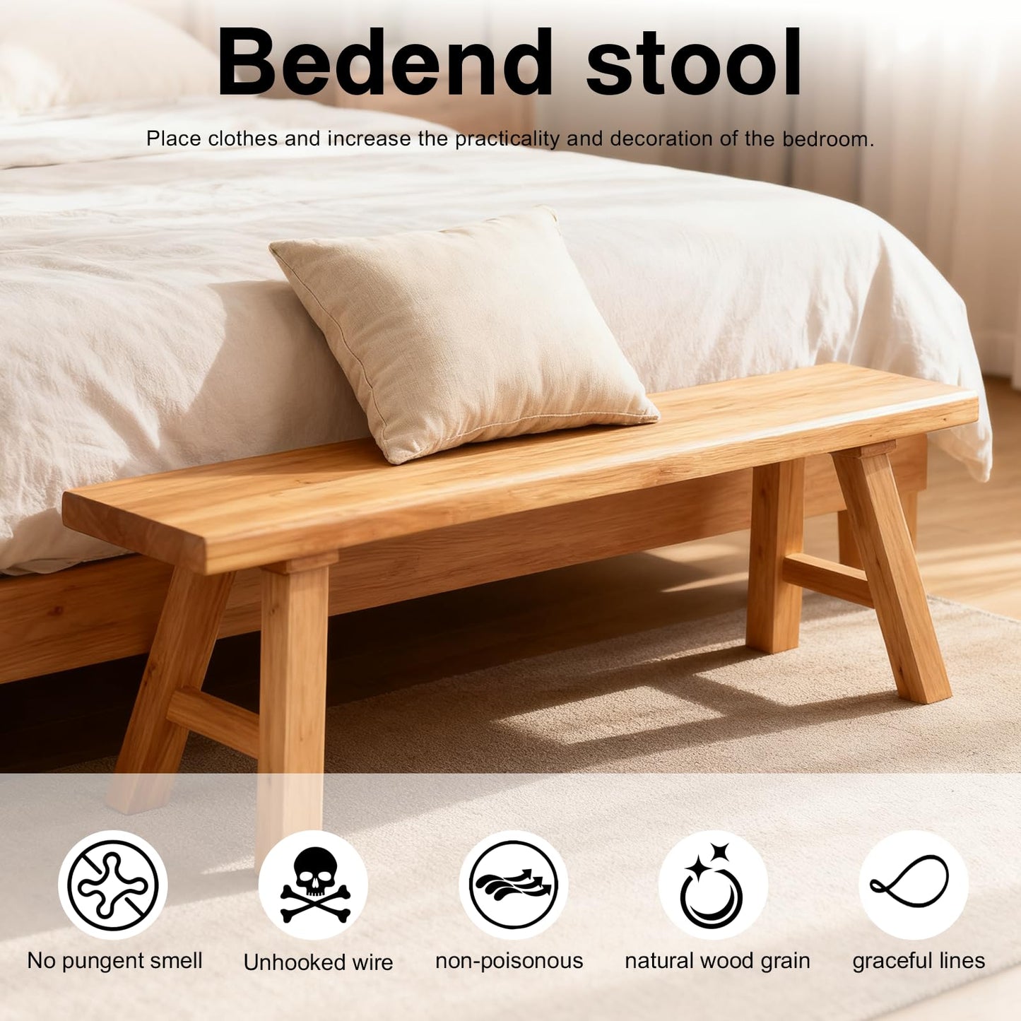 CANYIHB Front Entryway Bench Indoor Hallway Bedroom End of Bed Farm House Rustic Dining Table Vintage Narrow Noodle Bench Solid Wood (L 31.5″x10.2″W x 17.7″H)