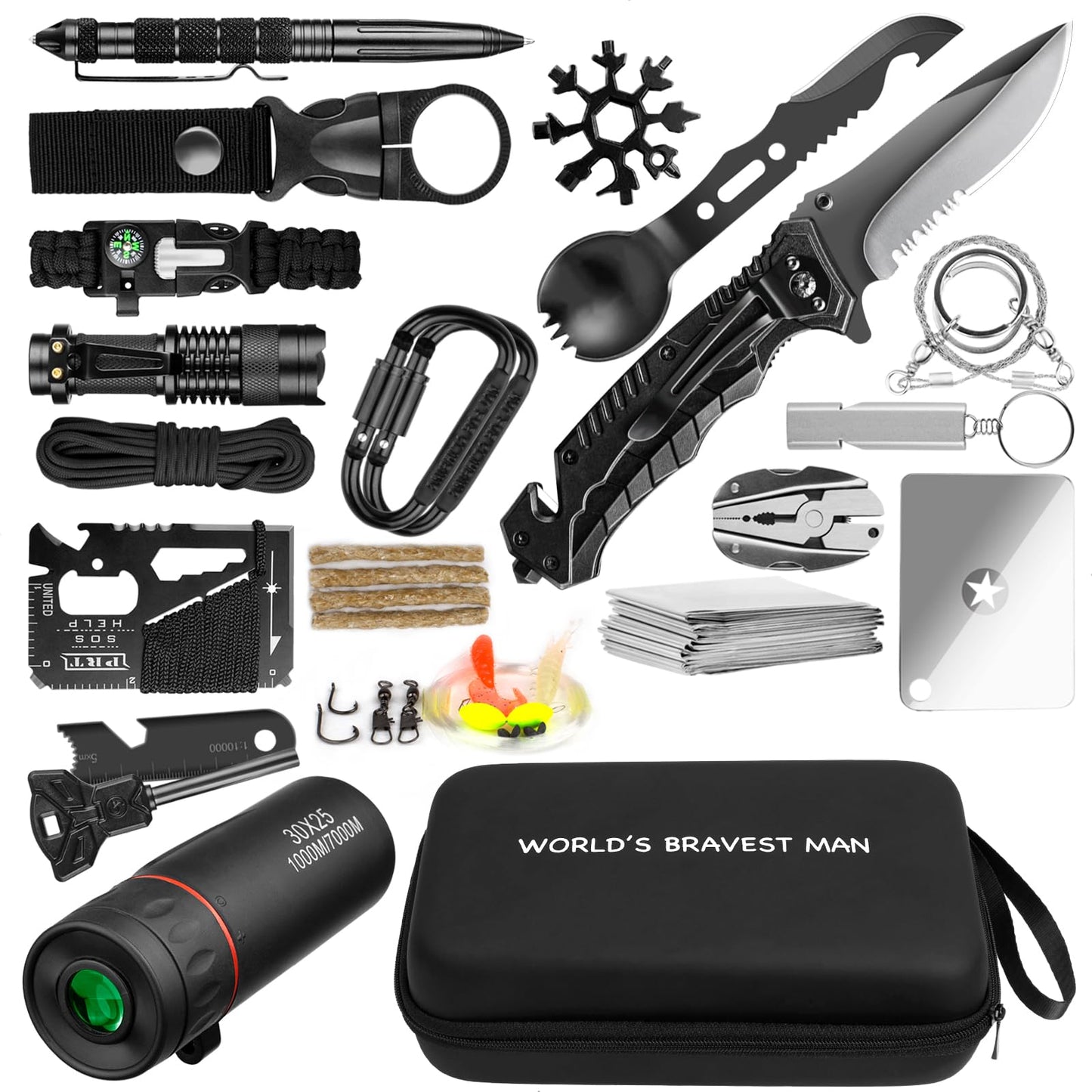 Survival Kit 34 in 1 Emergency Tactical Survival Gear Camping Tool Accessories Equipment Gifts for Men Christmas Stocking Stuffers Valentines Birthday Fathers Day for Dad Husband
