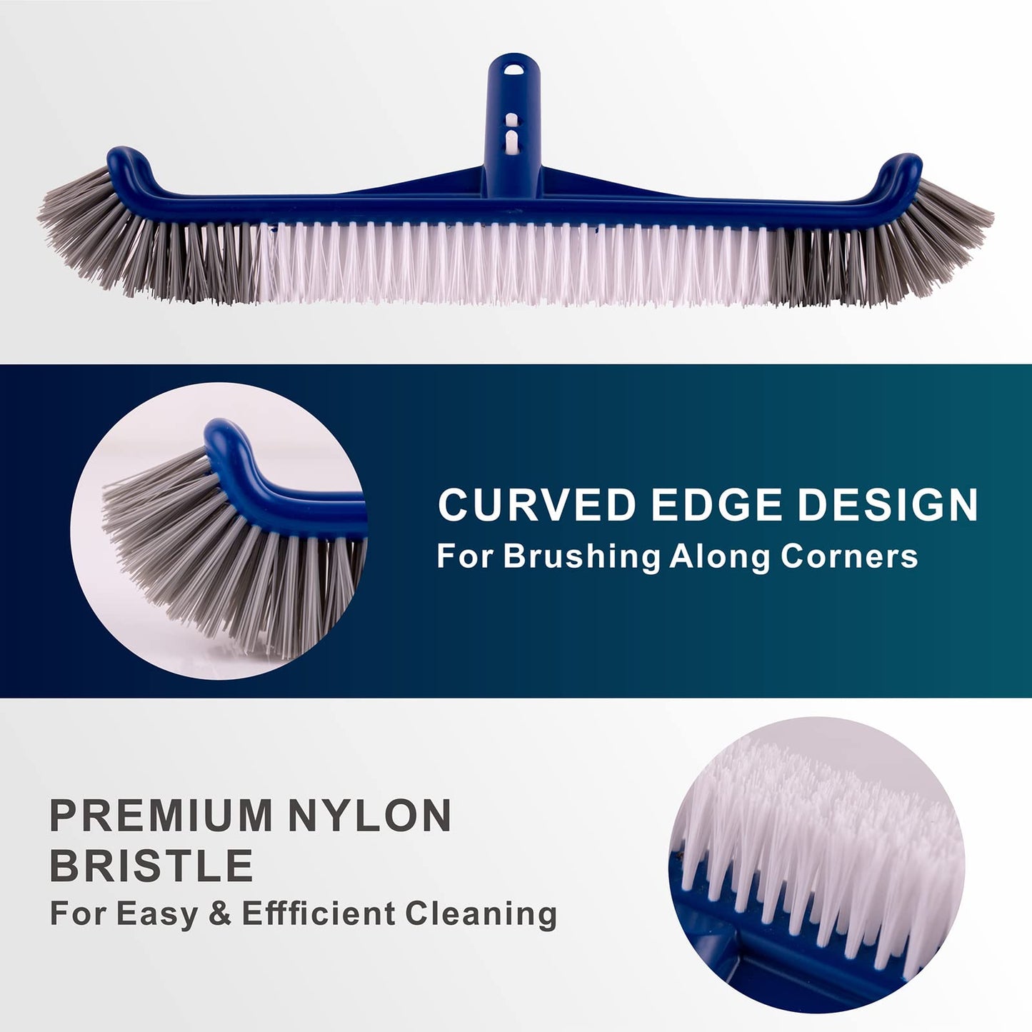 Fine Mesh Pool Skimmer Net & Pool Brush Kit, Durable Pool Cleaning Kit Includes Pool Net Skimmer with Sturdy Frame &17.5" Professional Pool Brush Head for Inground Pools & Above Ground Pools