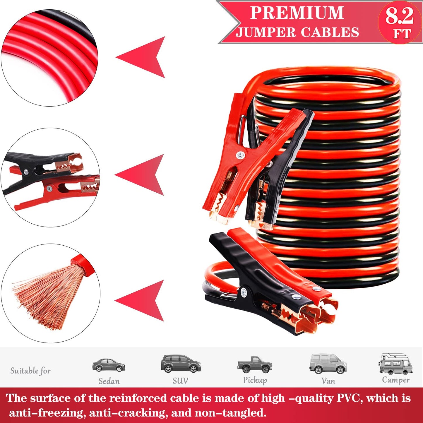 HAIPHAIK Roadside Emergency Car Kit-Emergency Car Kits for Vehicles Car Safety Kits with Jumper Cables,Tow Rope, Safety Hammer, Reflective Warning Triangle,Gifts for New Drivers