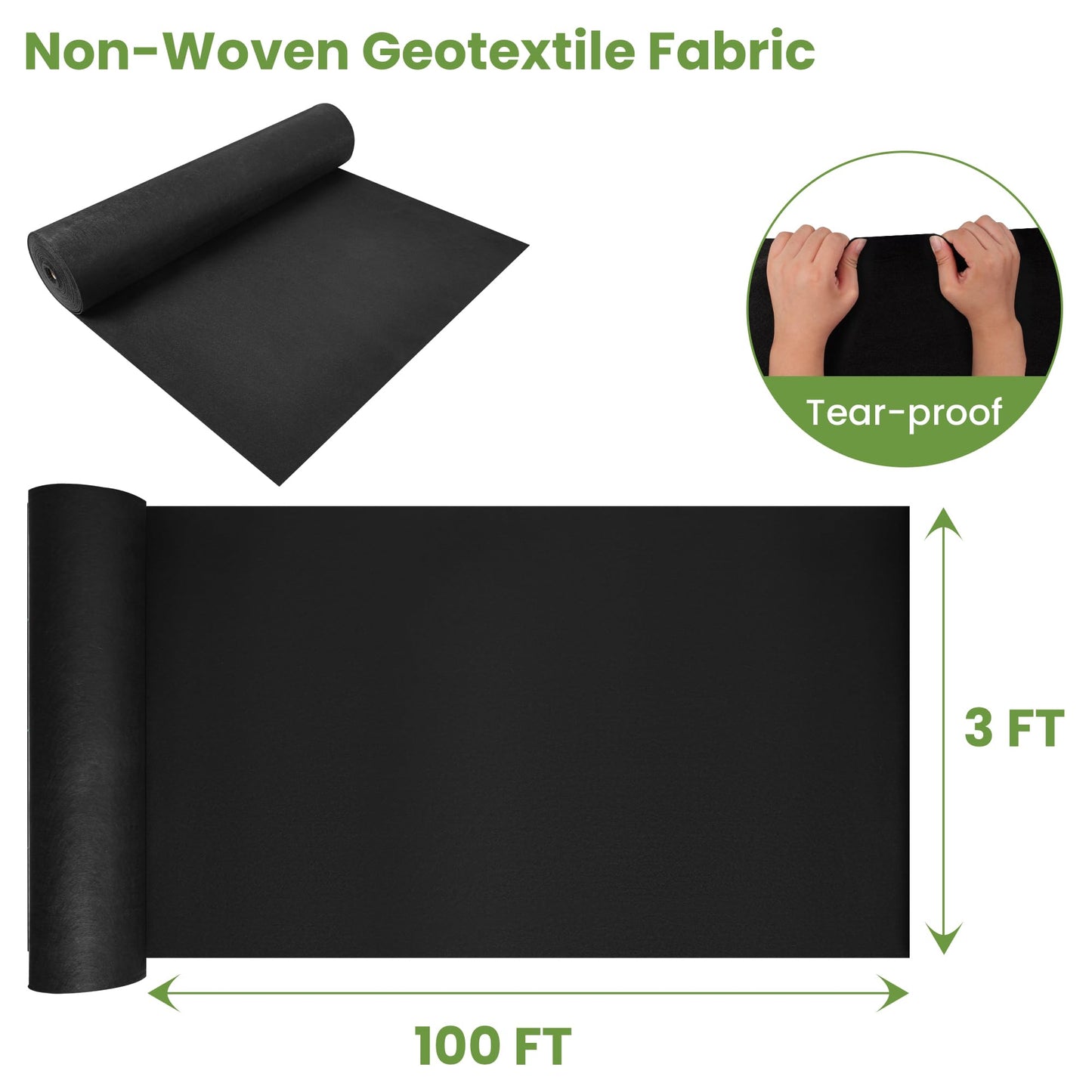 hzgeotl Premium Heavy Duty Weed Barrier Landscape Fabric for Outdoor Gardens, Non Woven Weed Blocker Fabric - Garden Landscaping Fabric Roll - Weed Control Fabric in Rolls(6OZ 3x100ft,Non Woven)