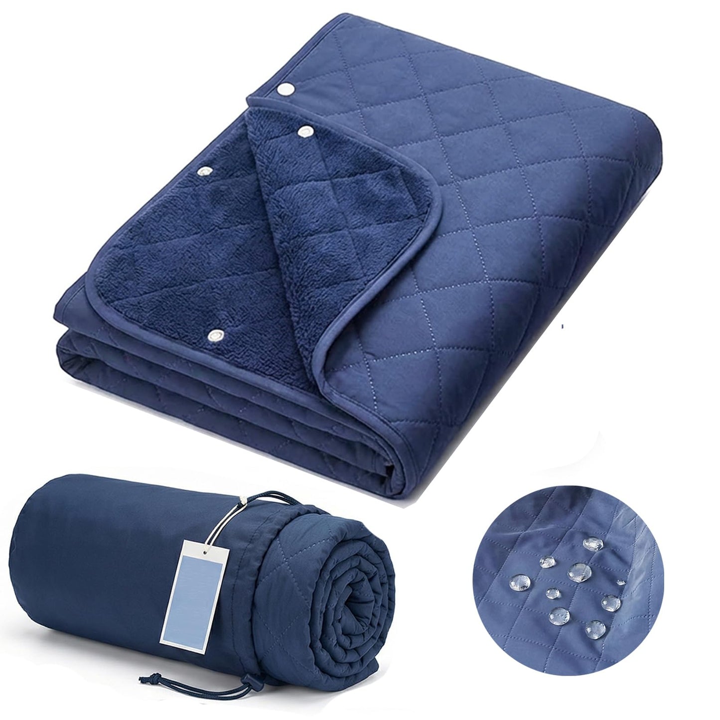 Waterproof Outdoor Stadium Blanket – Quilted & Windproof, 57"x49" Compact Picnic & Beach Blanket for Camping, Sports, Travel – Car Seat Cover for Post-Water Activities, Navy