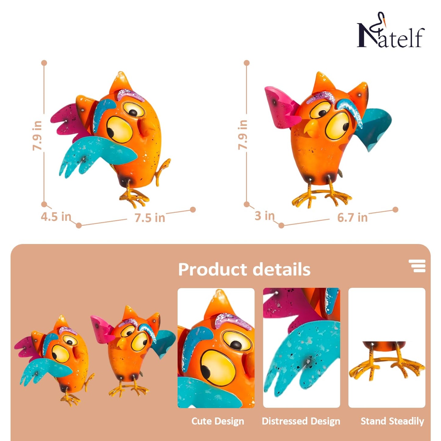 Natelf Bird Garden Decor for Outside, Outdoor Bird Statues Yard Art Set of 2, Wacky Funny Metal Figurines Gifts for Grandma Mom Women