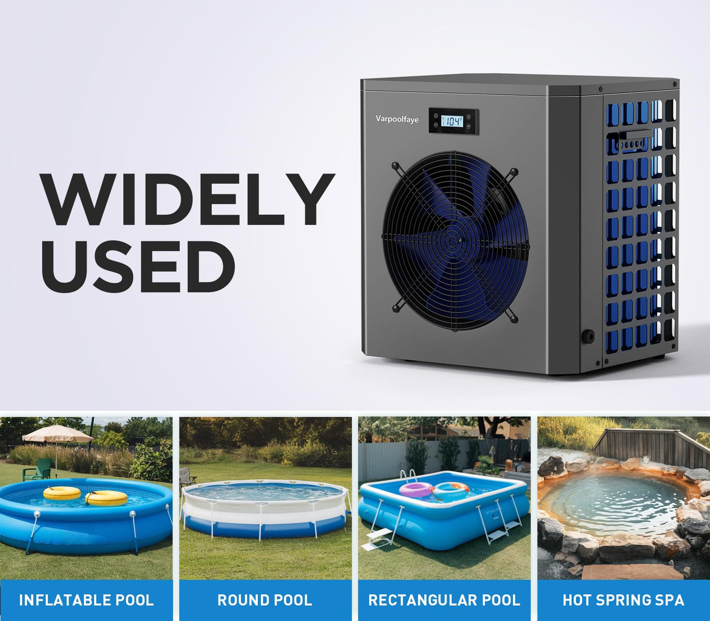 Varpoolfaye 16000 BTU Electric Pool Heater for Above Ground Pool Swimming Pool Heat Pump Spa Heater 5000 Gallon Pool Heater 120V WiFi Control