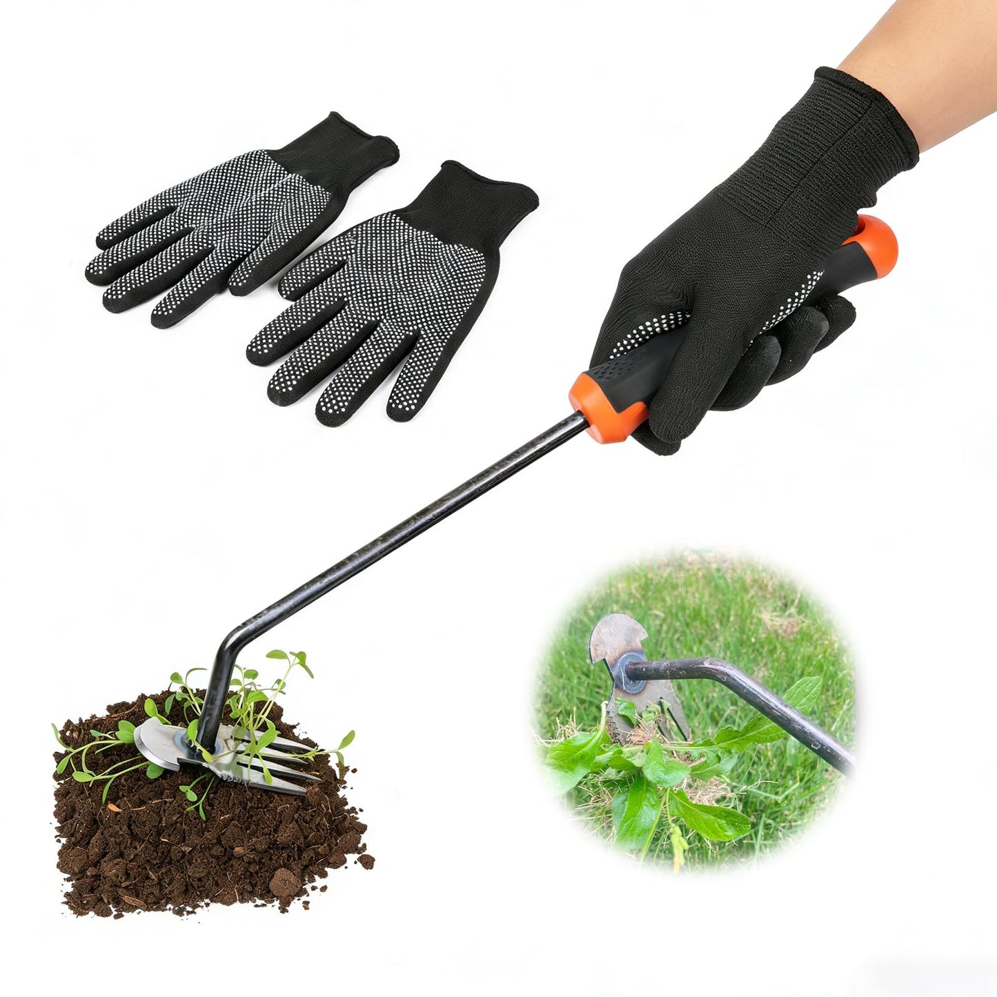 Weed Puller Tool, Upgrade Durable Garden Weeder Tools, Dual Purpose Manual Weed Removal Tool with Manganese Steel Teeth, Portable Uprooting Weeding Tool for Vegetable Gardens Backyards