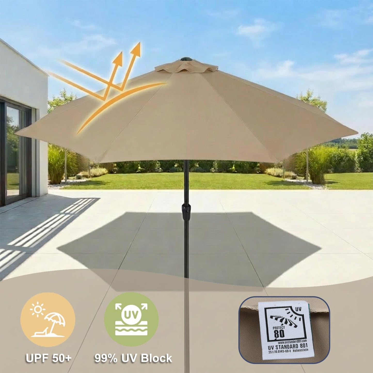 BPS Patio Umbrella Replacement Canopy for 10 ft 8 Ribs Table Umbrella, Outdoor Umbrella Replacement for Market Parasol, Coastal Khaki Canopy Only