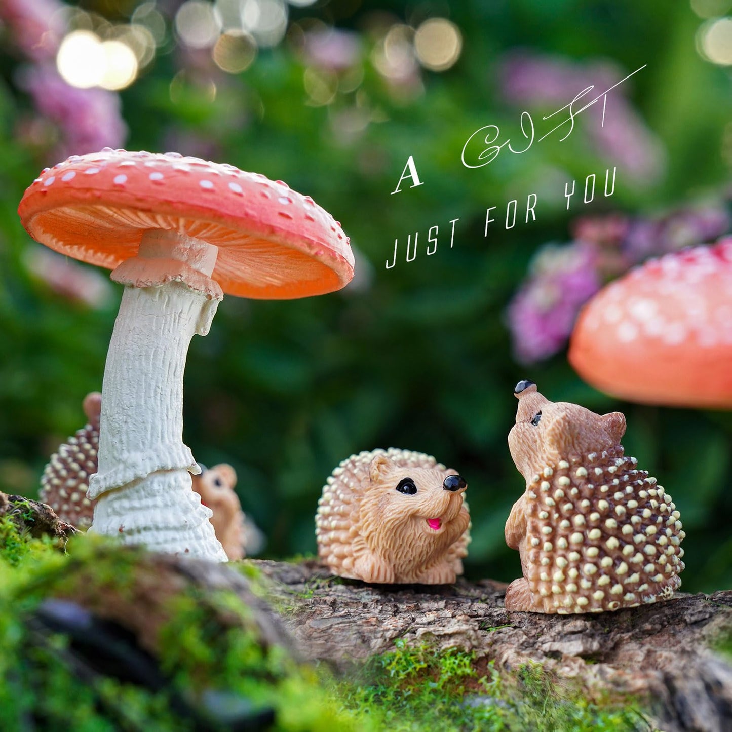 Delighture Fairy Garden Accessories, 7 Pieces Squirrel & Hedgehog Resin Figures with Acorn & Mushroom, Handmade Miniature Decor, Garden Miniatures and Home Decorations, Perfect DIY Gift