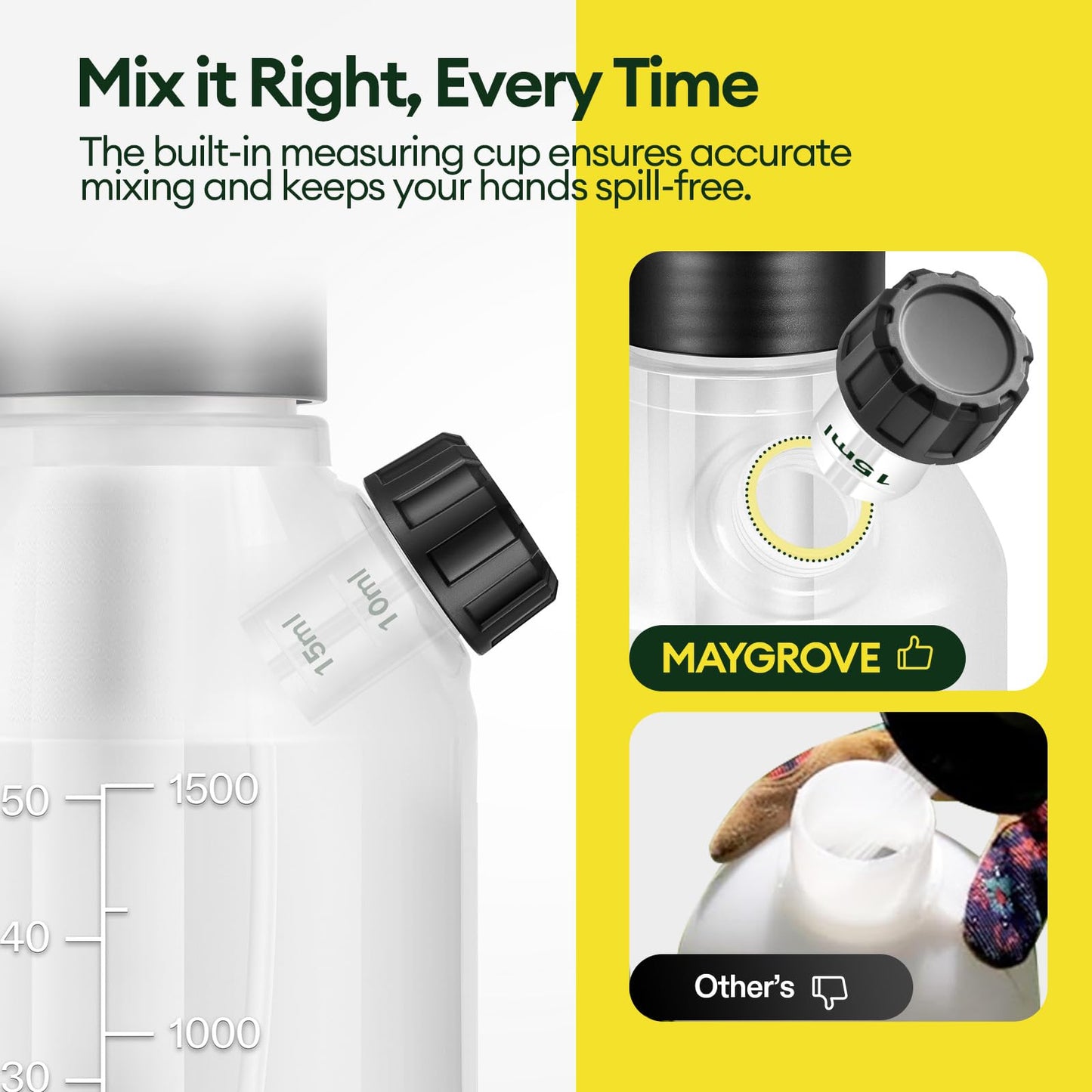 MAYGROVE 0.4 Gal Pump Sprayer, Hand Water Spray Bottle for Indoor Plant, Clear Plant Sprayer with Side Filling Port, Measuring Cup, Adjustable Nozzles, Safe Pressure Relief Valve