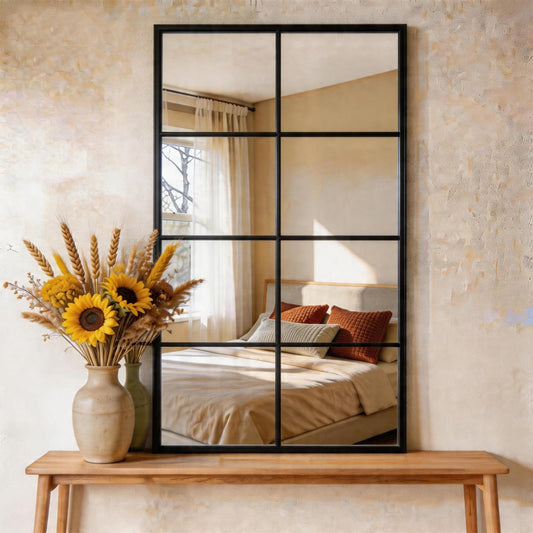 DUMOS Wall Mirror 16" x 32", Set of 2 Rectangle Window Pane Decorative Mirrors, Metal Framed Wall Mounted Mirror for Bathroom, Bedroom, Entryway