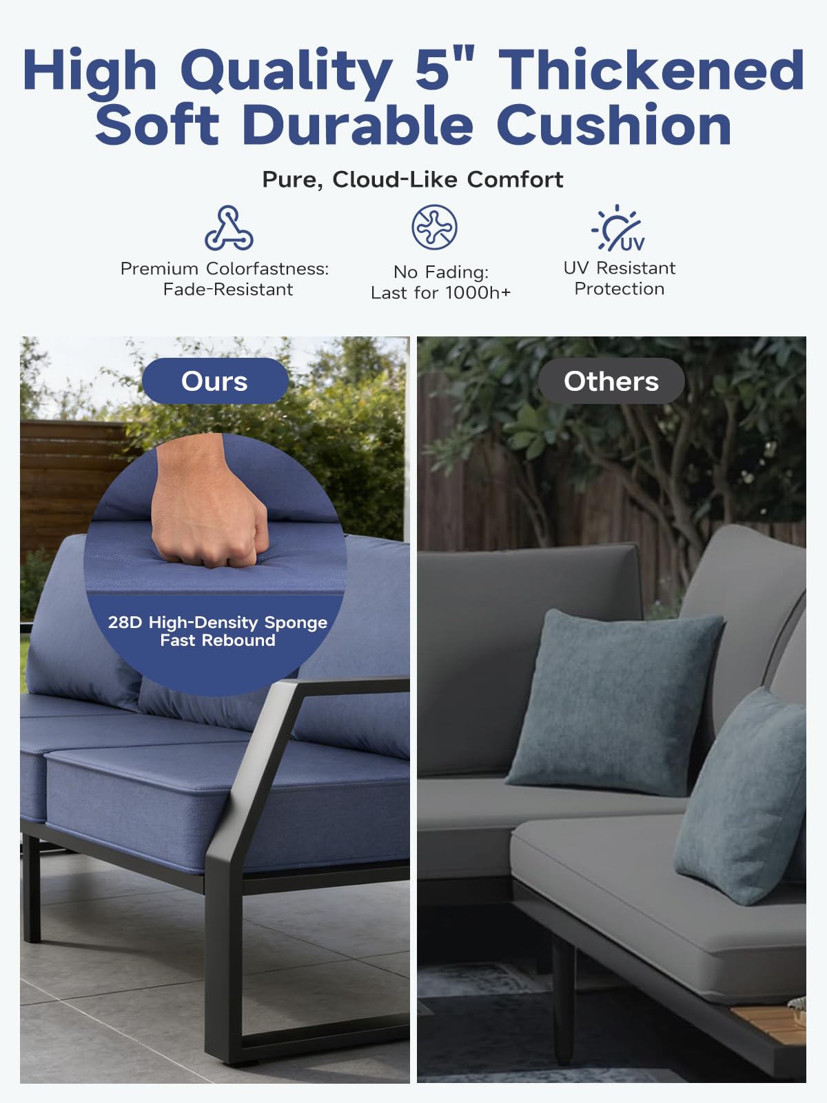 knocetx Oversized Outdoor Aluminum Patio Loveseat, 5" Thick Cushions Deep Seat Sofa, Modern Design with Wide Armrests, All-Weather Rustproof Frame for Backyard, Porch, Garden