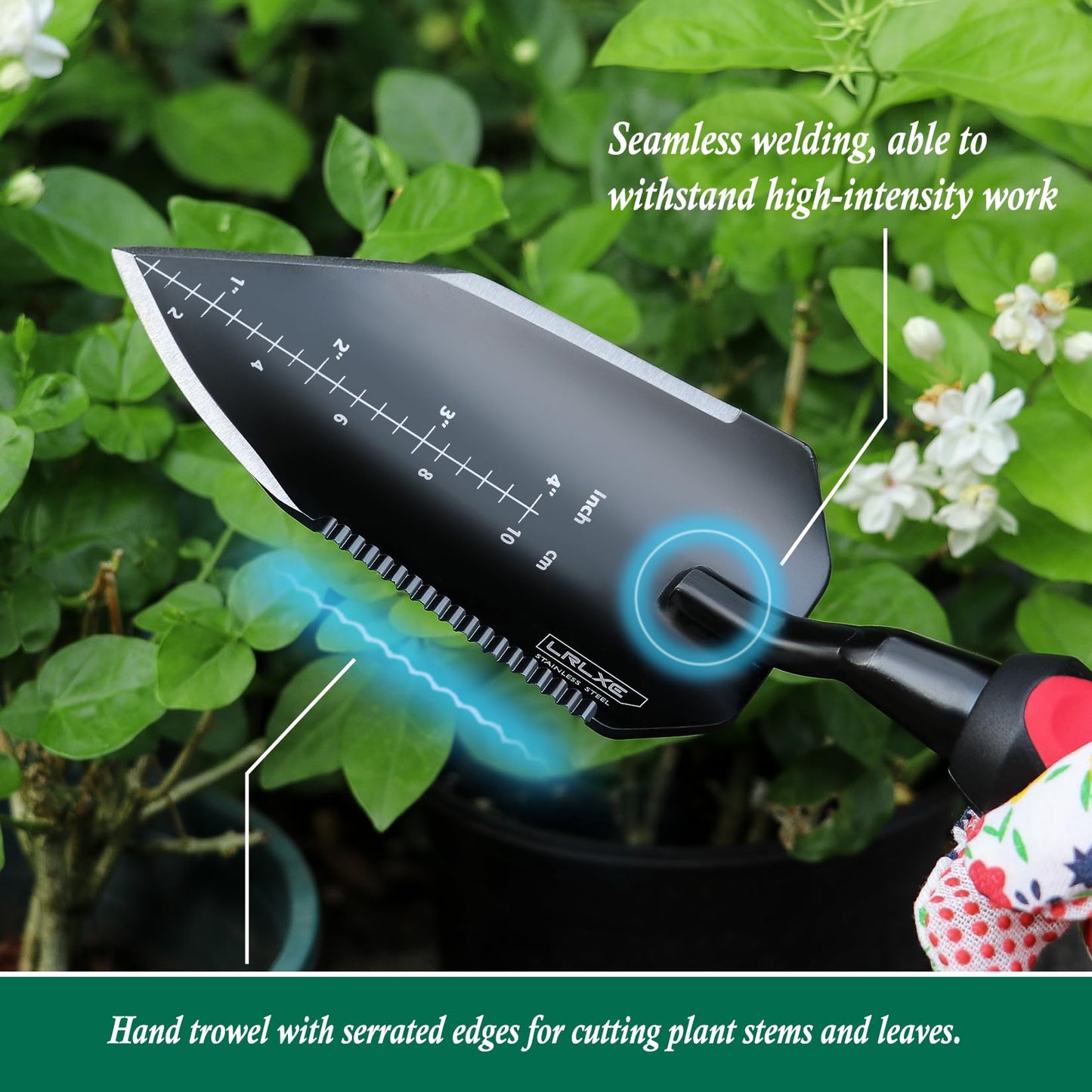 LRLXE Heavy Duty Garden Trowel, Stainless Steel Pointed Hand Shovel with Non‑Slip Rubber Handle, Ideal for Digging, Weeding, Transplanting, Planting Bulbs & Soil Scooping