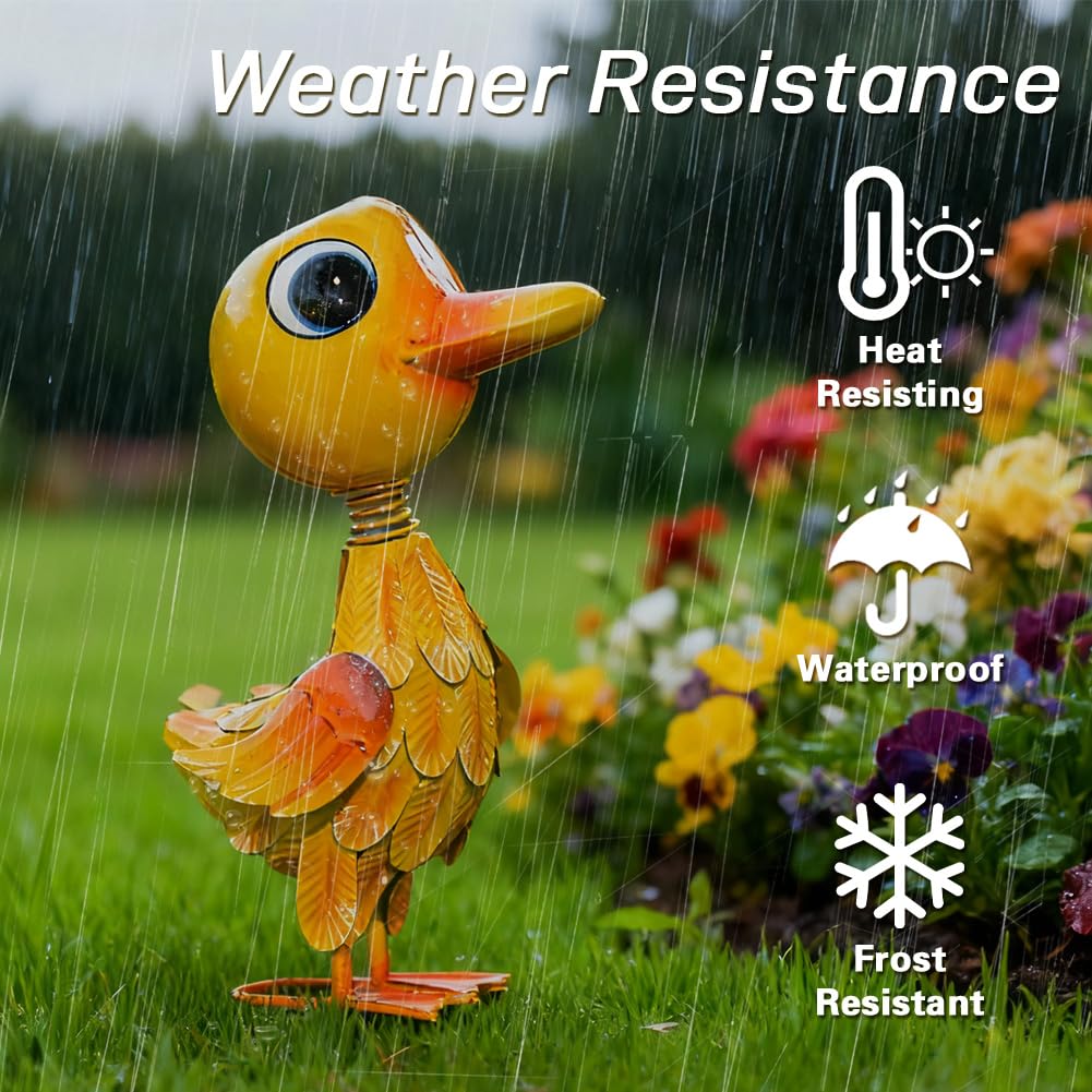 YELENEW Metal Garden Statue Decor for Outside,Yellow Duck Garden Sculptures Lawn Ornaments Garden Yard Art for Backyard Patio Decoration