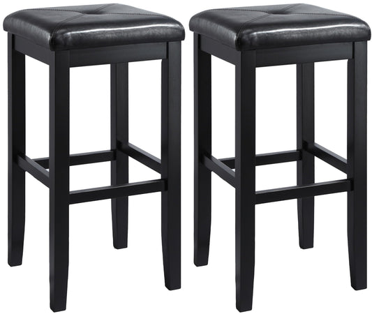 Crosley Furniture Upholstered Square Seat Bar Stools Set of 2, Black, 29-inch