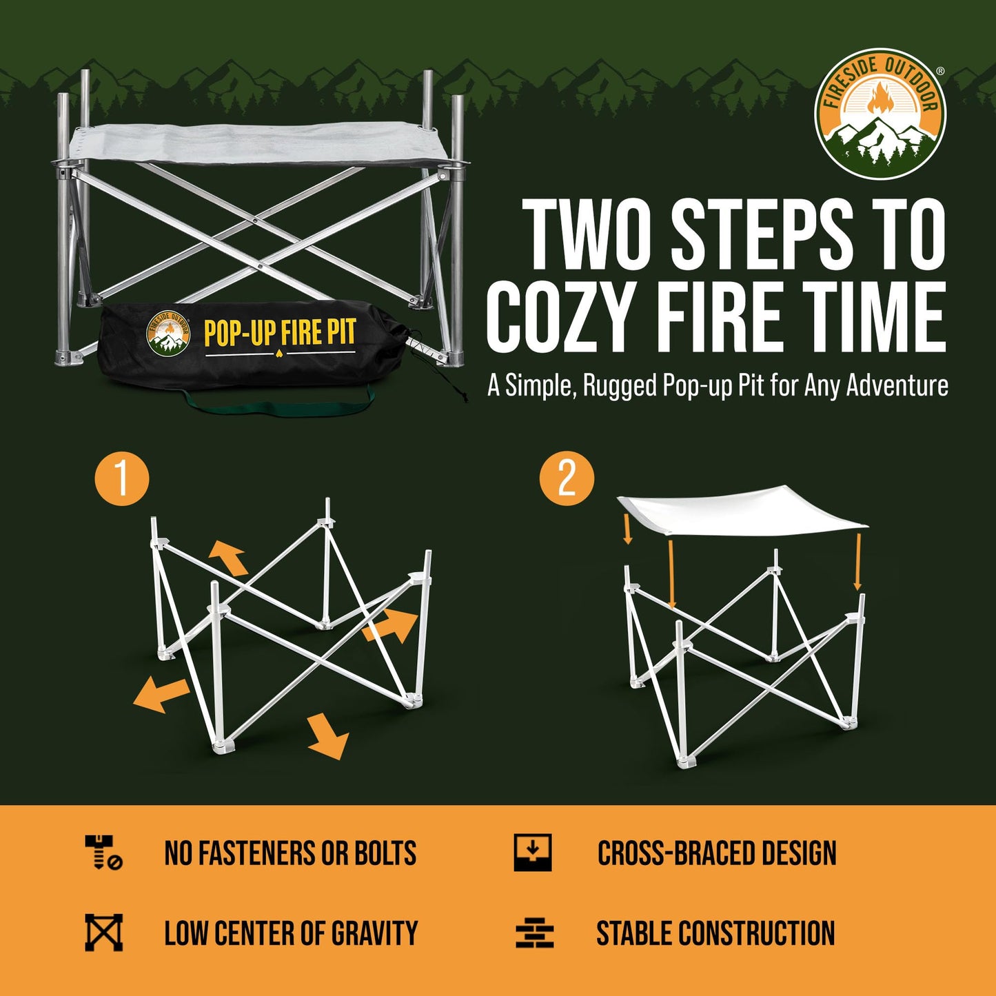 Fireside Outdoor Pop-Up Fire Pit 24" Ultra Lite Weighs 3.2 lbs - Folding FirePits for Outside, Outdoor Small Firepit Portable, Campfire Burn Pits, Camping Fire Pit Portable Holds 80 lbs of Firewood