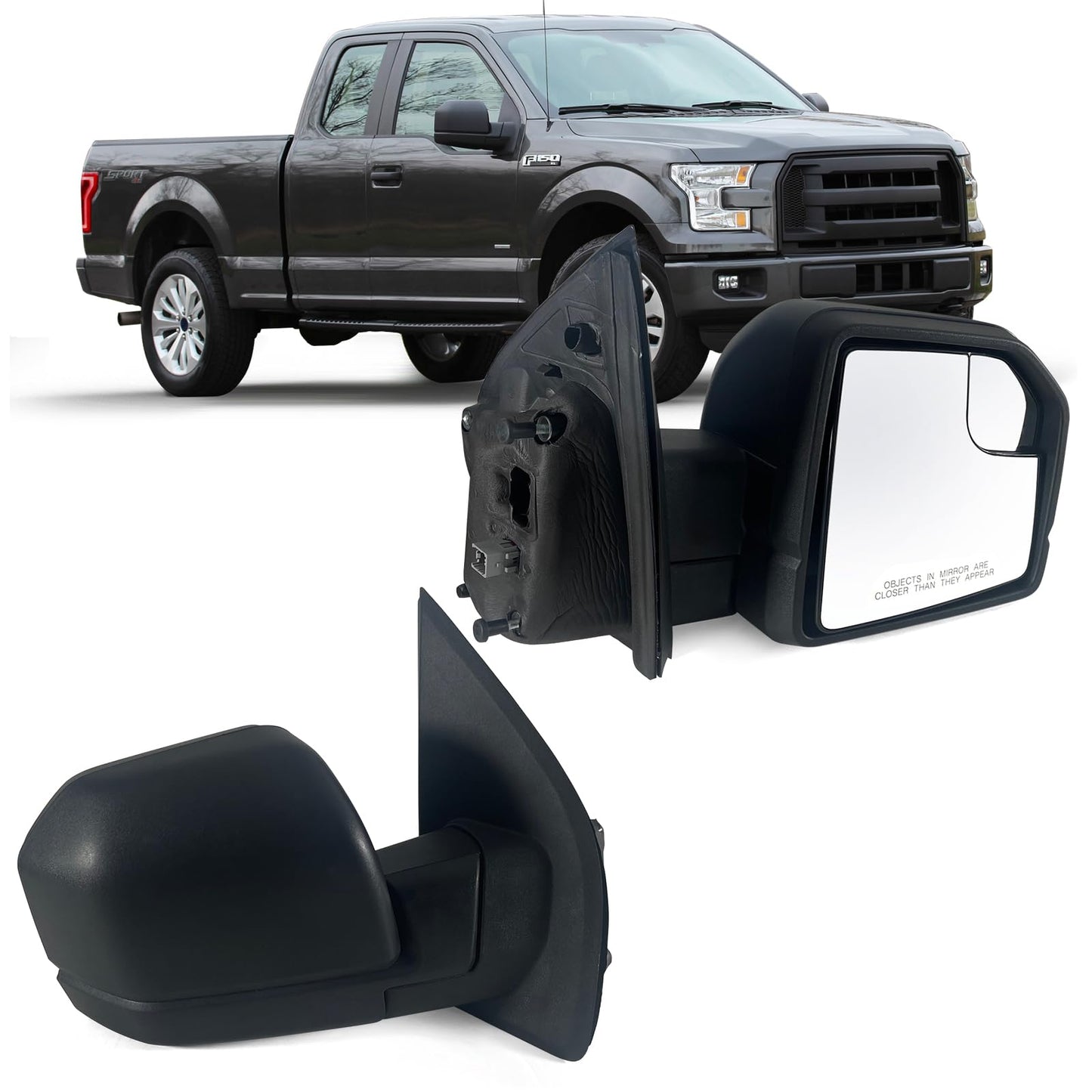 Lqito Right Passenger side Mirror with Power Glass, Outdoor Temperature Sensor and Manual Folding Fits 2015-2020 Ford F150 Without Turn Signal, Non-Heated Replace JL34-17682-BG (5 Pins)