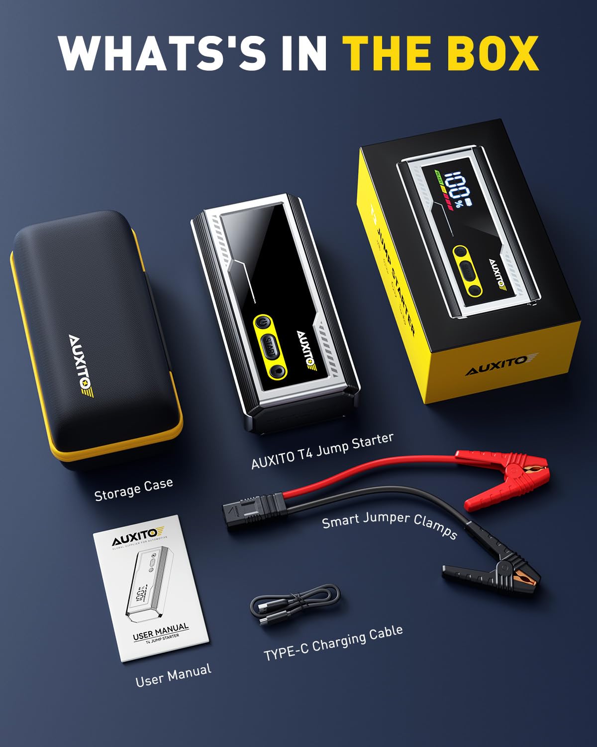 AUXITO Jump Starter 8000A Portable Car Battery Jump Starter with Large LCD Display Jump Cable with Smart Clamps Power Bank Emergency Flashlight for Cars Heavy Duty Jumper Box for Car Battery