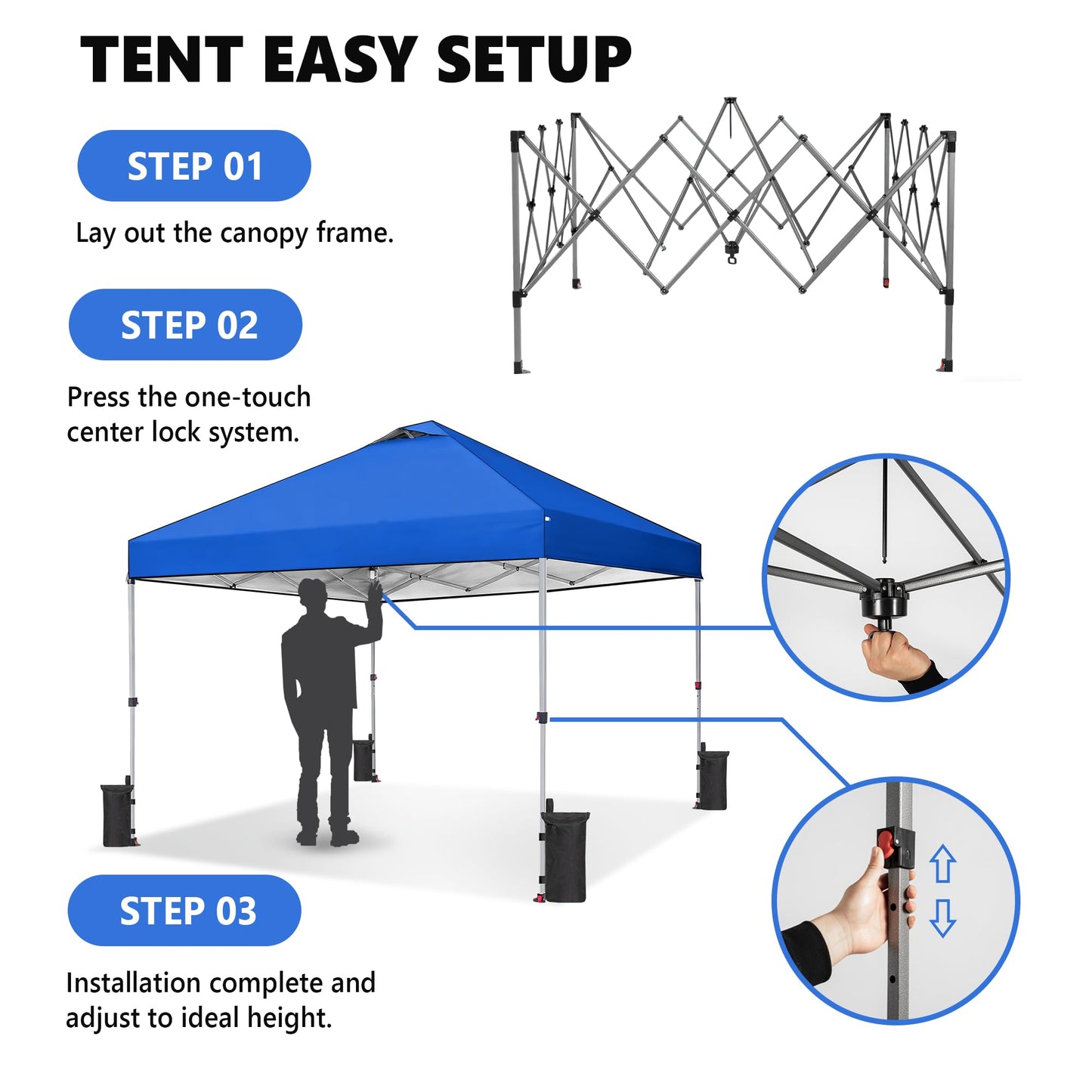 OLIXIS 10x10ft 1-Person Pop Up Canopy Tent, Heavy Duty One Push Setup Portable Outdoor Shelter for Beach Events Camping with Rolling Carry Bag, Navy Blue