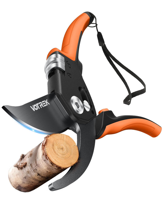 VOTREK 8.5" Pruning Shears for Gardening, 【Unique Stepless Handle Opening】Professional Bypass Garden Clipper, Heavy Duty Plant Pruners for Branch 【SK5 Steel Blades】【All Hand Sizes】,Bright Orange