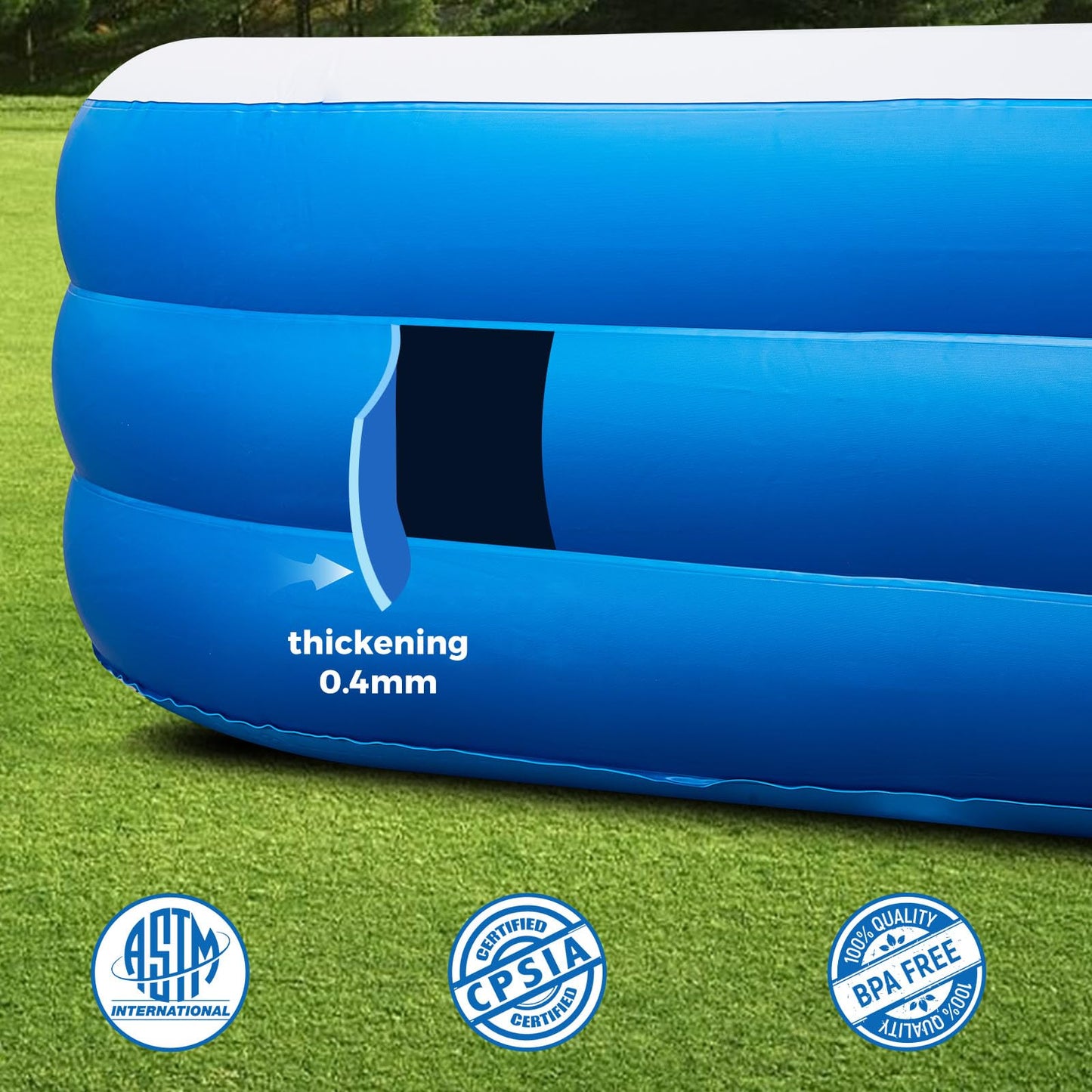 Inflatable Swimming Pool with Pool Lights, 130" x 72" x 22" Full-Sized Large Inflatable Family Pool, Summer Water Party, Outdoor, Garden Backyard, Suitable for Adults