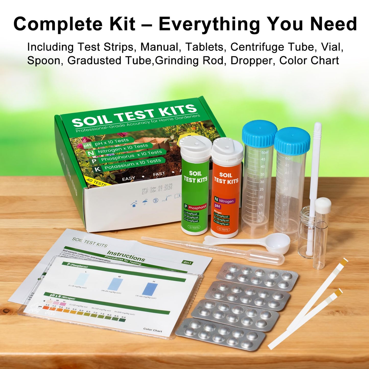 AKSBTEC 2026 NEW Soil Test Kit 4-in-1 for Lawns & Gardens – 40 Tests (pH, Nitrogen, Phosphorus, Potassium) – Easy Soil Testing Kit for Vegetable Garden, Lawn & Plants