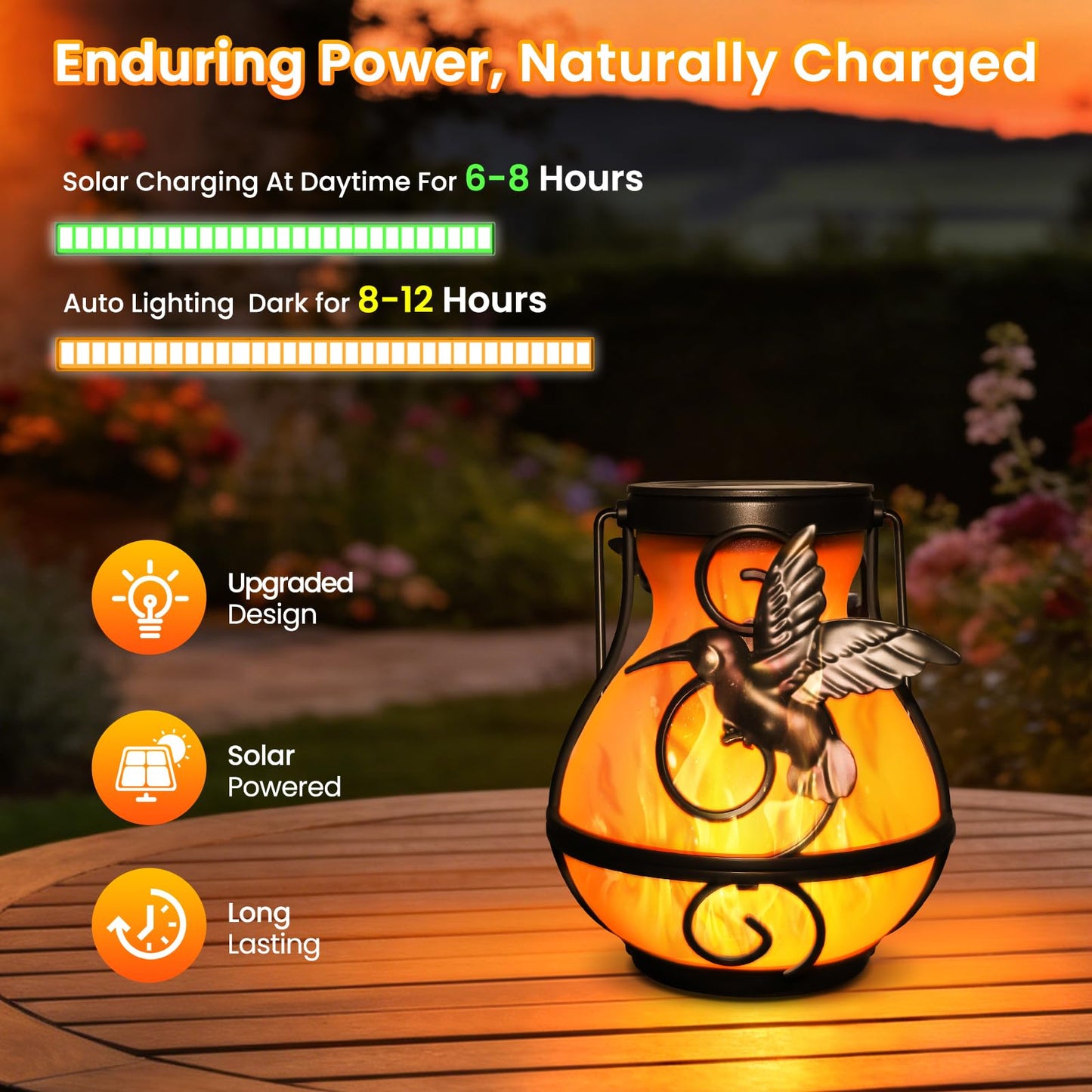Khaornix 2 Pack Solar Lanterns Outdoor Waterproof Flickering Flame Light Hummingbird Hanging Solar Powered Lantern for Yard Patio Porch Outdoor Garden Decor Women Friend Teachers Appreciation Gifts